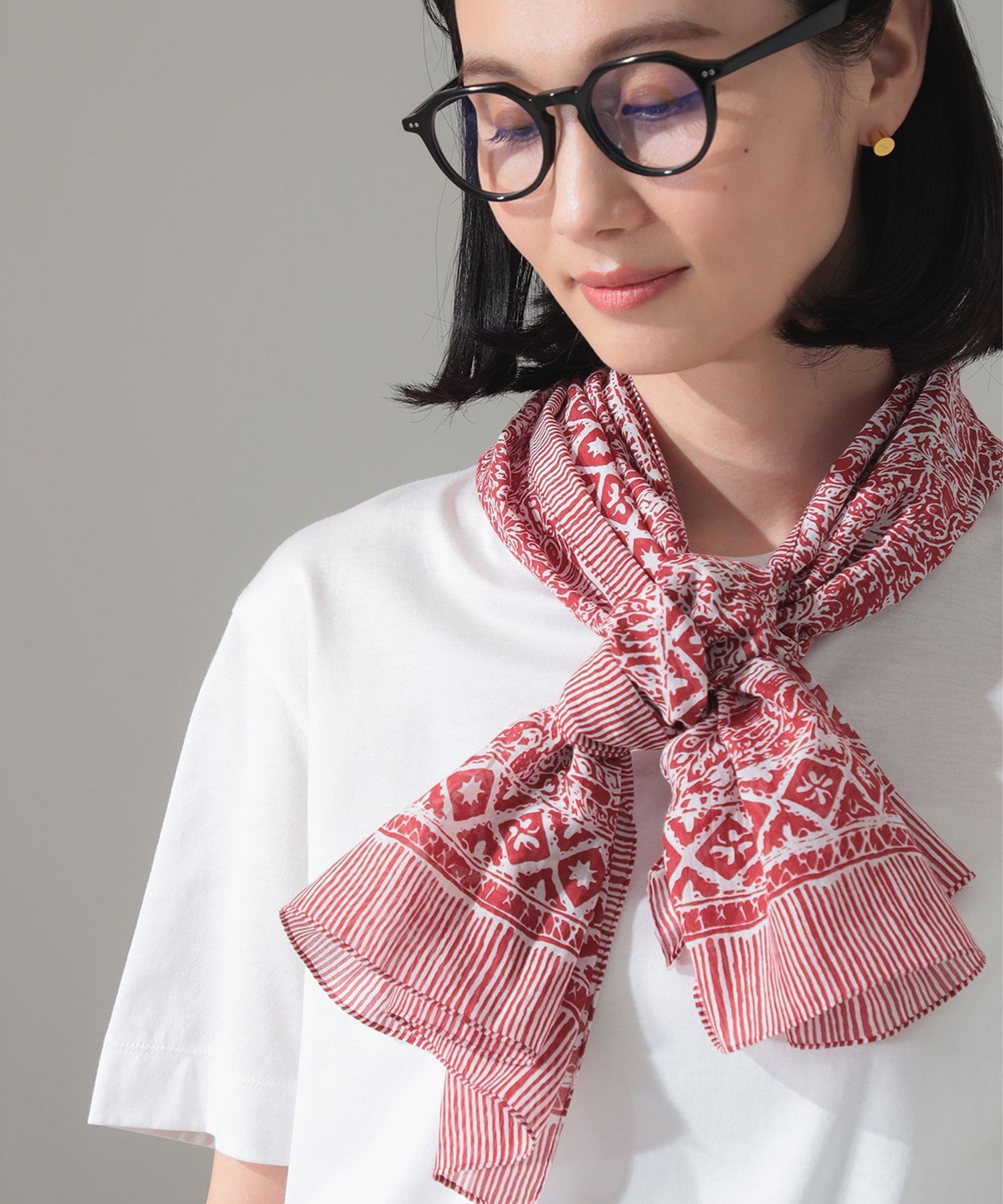 Demi-Luxe BEAMS AK+1 / コットンシルク スカーフ デミルクス ビームス ファッション雑貨 マフラー・ストール・ネックウォーマー レッド【送料無料】