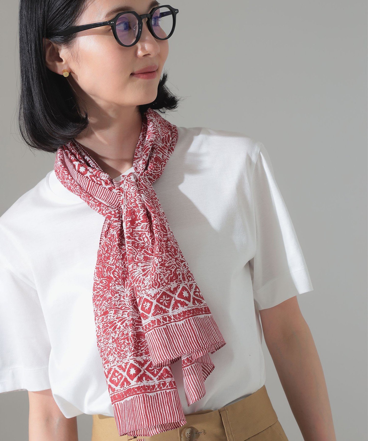 Demi-Luxe BEAMS AK+1 / コットンシルク スカーフ デミルクス ビームス ファッション雑貨 マフラー・ストール・ネックウォーマー レッド【送料無料】