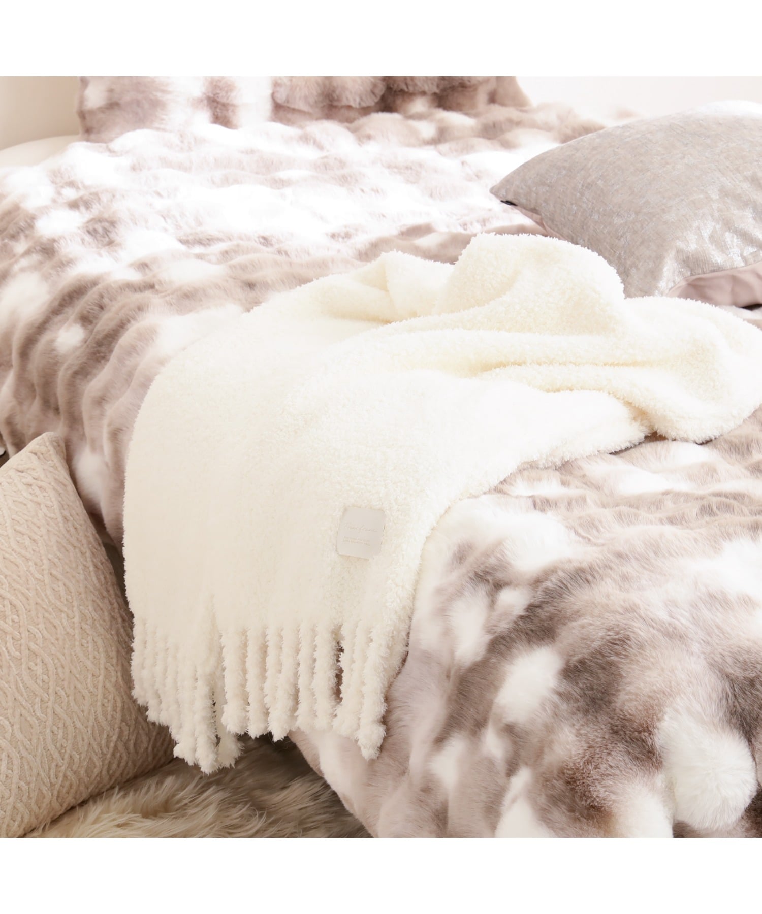 Francfranc ゴーディス ホワモコ スロー(ひざ掛け) 1500*800 アイボリー フランフラン インテリア・生活雑貨 ブランケット・ひざ掛け ホワイト