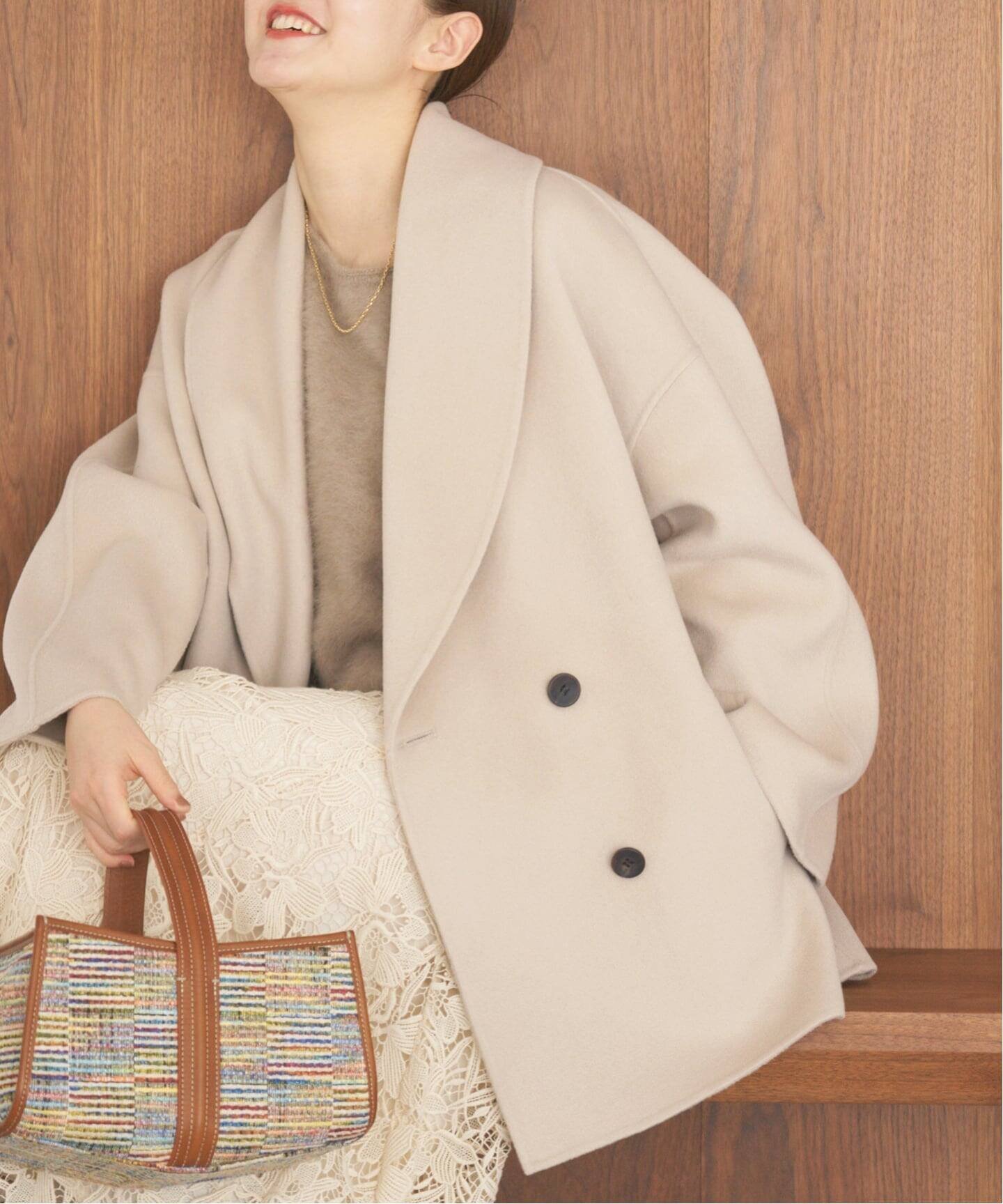 IENA 《追加2予約》Super160 ショールカラーハーフコート イエナ ジャケット・アウター ブルゾン・ジャンパー グレー ベージュ ブラウン【送料無料】のサムネイル