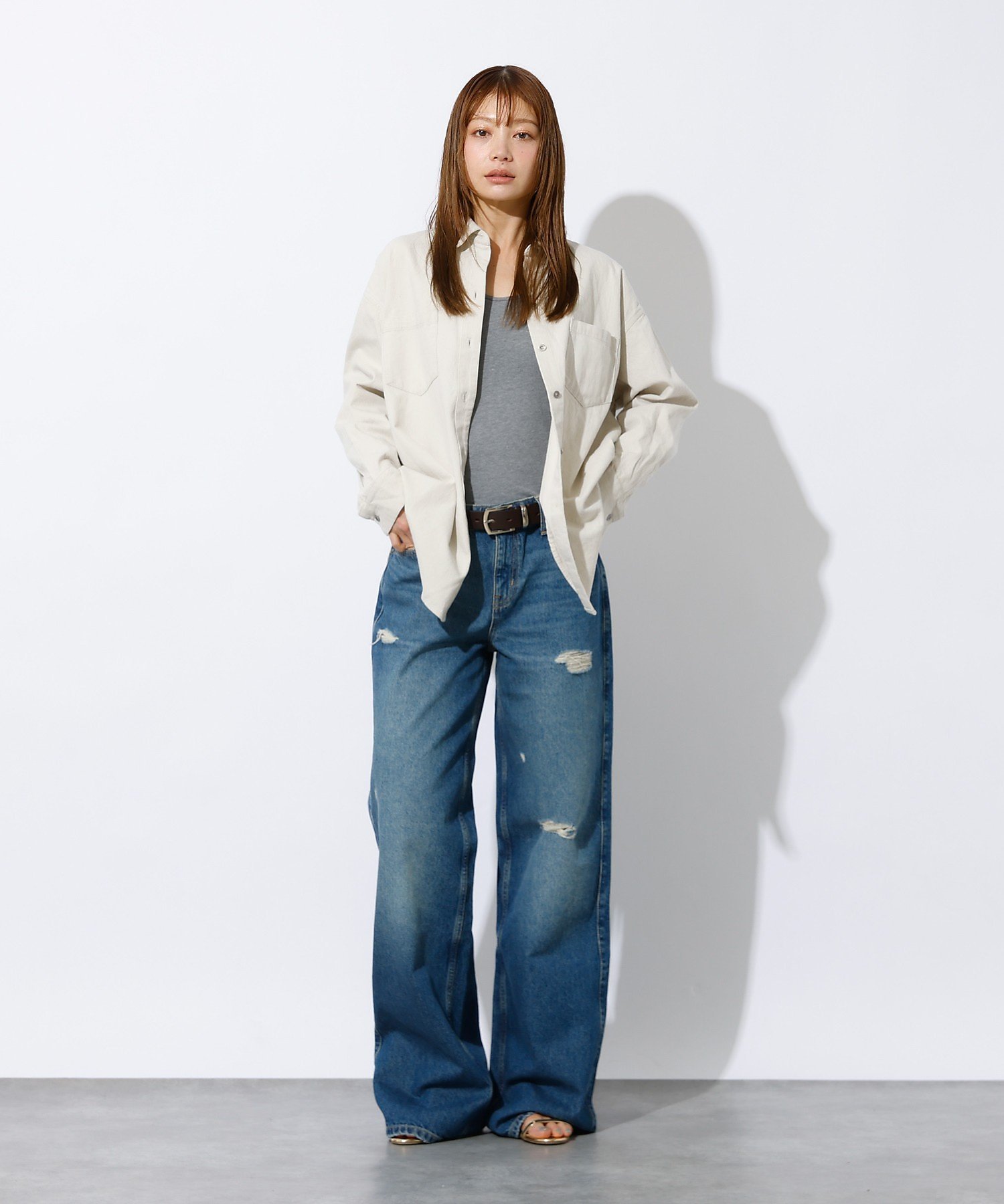 Rouge vif la cle 【MICA&DEAL /マイカアンドディール】Denim shirt / デニム ルージュ・ヴィフ ラクレ トップス シャツ・ブラウス グレー