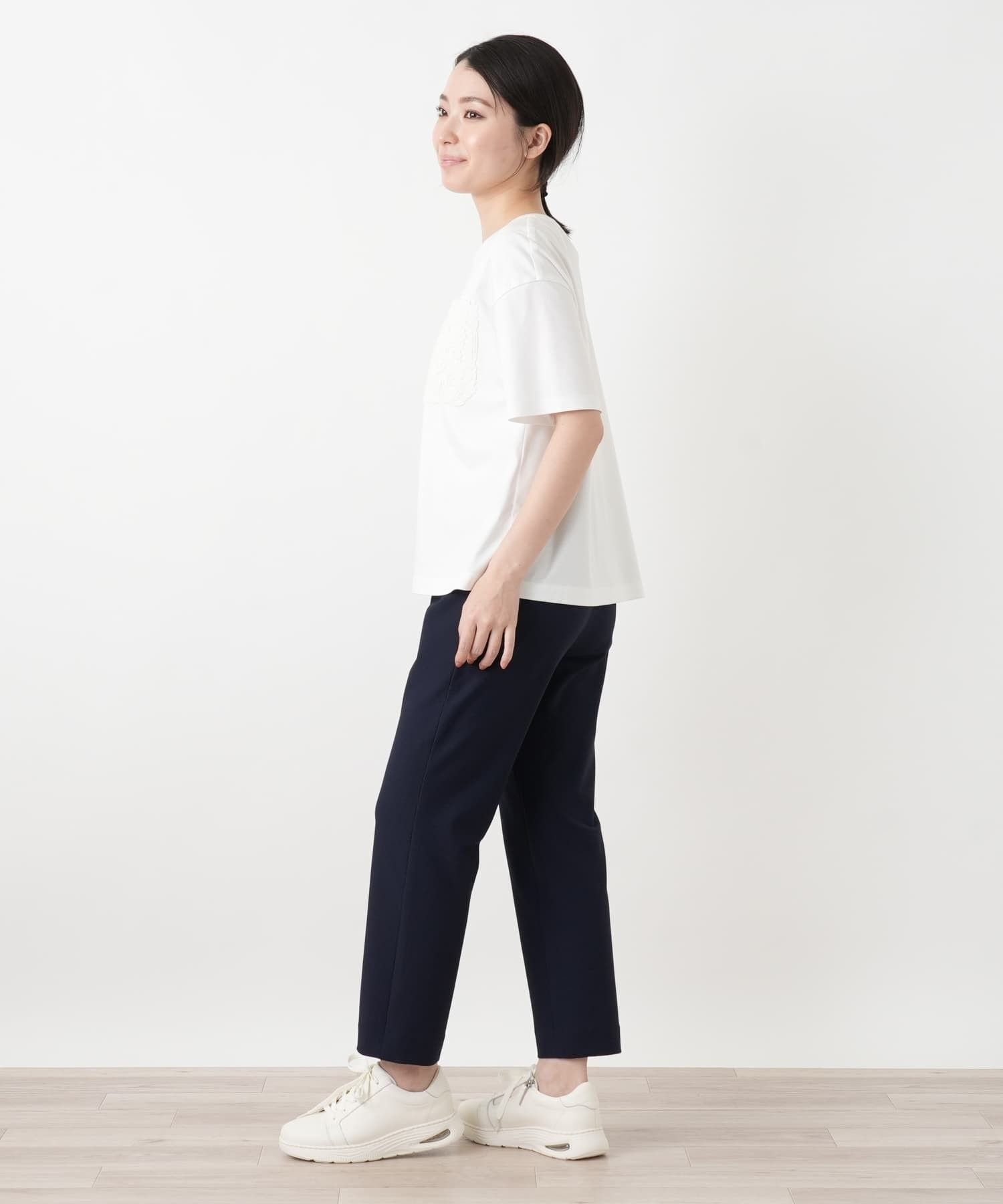 Leilian レースクルーネックカットソー【ROCHAS Premiere】 レリアン トップス カットソー・Tシャツ ホワイト