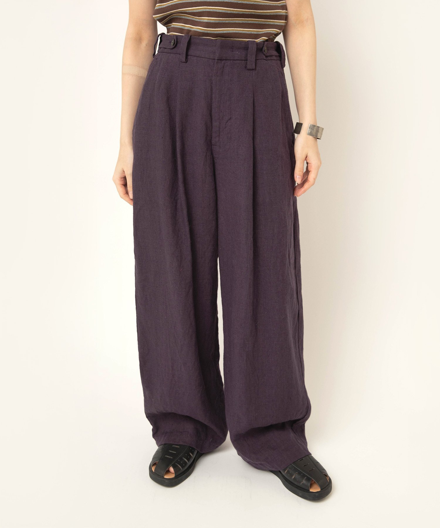 RNA-N R4472 フレンチリネンワイドストレートパンツ アールエヌエーエヌ パンツ その他のパンツ グレー パープル