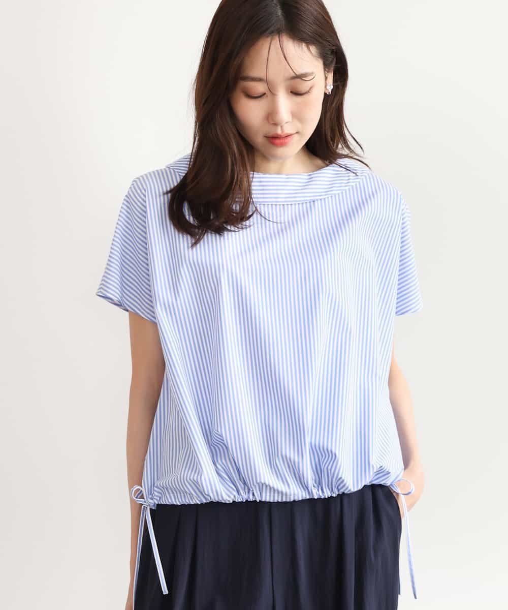 MK MICHEL KLEIN [接触冷感/洗える]ロールネック ギャザースリーブブラウス(半袖) エムケーミッシェルクラン トップス シャツ・ブラウス パープル ネイビー