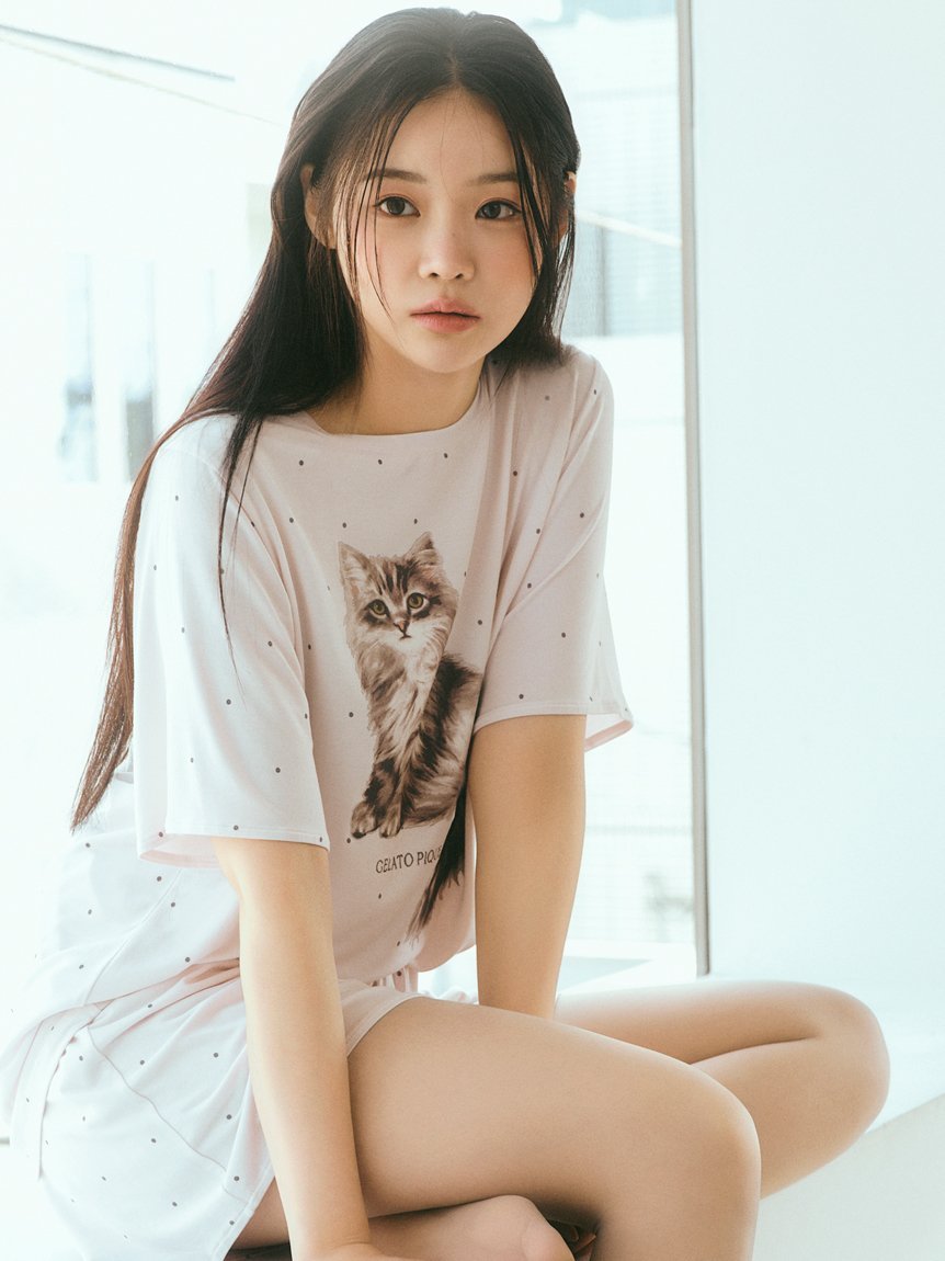 gelato pique 【ONLINE限定】CATドット柄ワンポイントTシャツ&ショートパンツセット ジェラートピケ インナー・ルームウェア その他のインナー・ルームウェア ホワイト ピンク【送料無料】 2