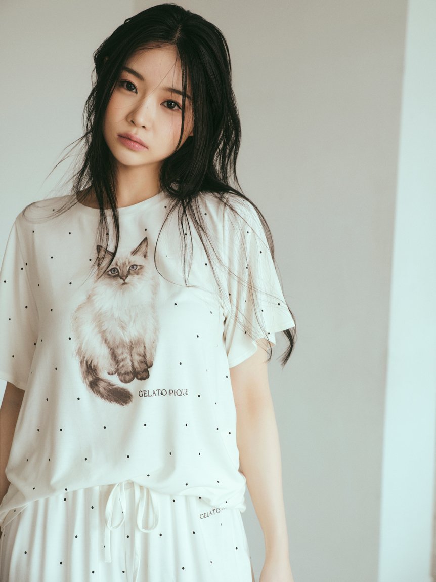 gelato pique 【ONLINE限定】CATドット柄ワンポイントTシャツ&ショートパンツセット ジェラートピケ インナー・ルームウェア その他のインナー・ルームウェア ホワイト ピンク【送料無料】 3