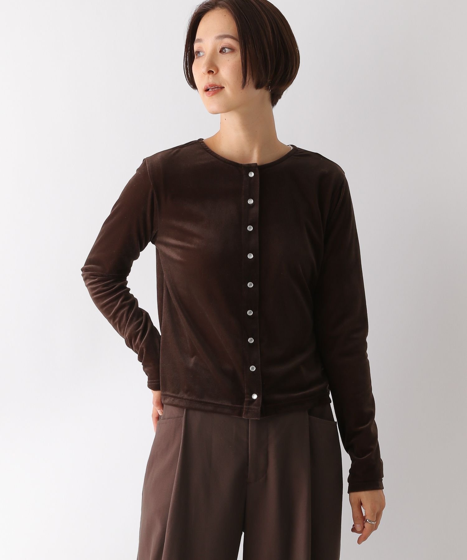 【SALE／60%OFF】LEPSIM 2WAYシアーベロアカーディガン レプシィム トップス カーディガン ネイビー ブラウンのサムネイル