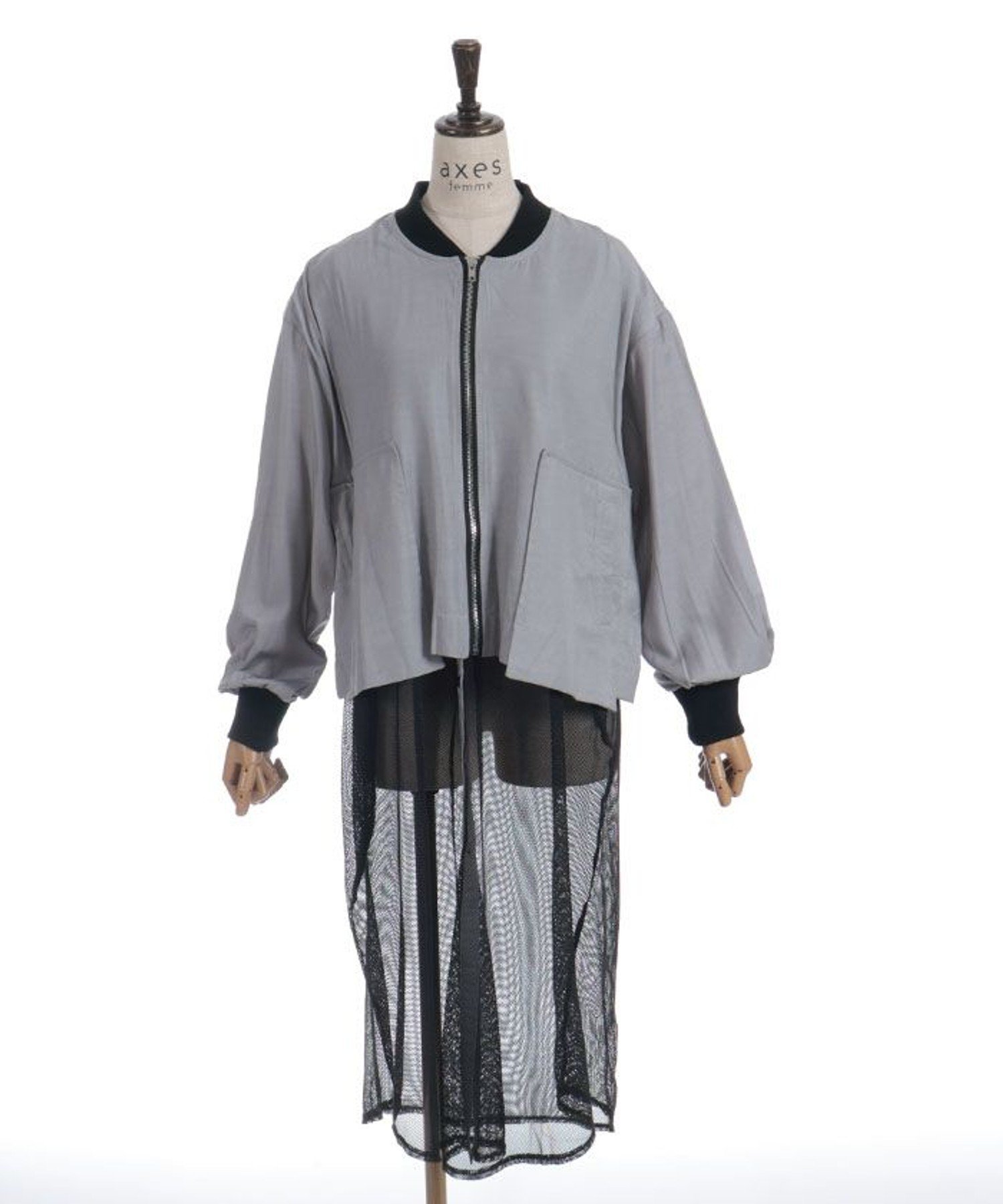 【SALE／40%OFF】axes femme メッシュロングブルゾン アクシーズファム ジャケット・アウター ブルゾン・ジャンパー グレー