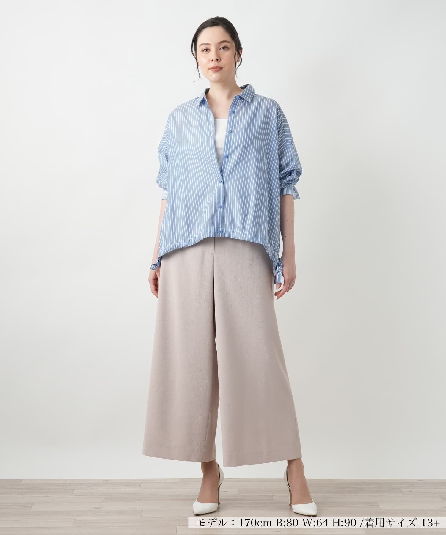 Leilian PLUS HOUSE 【店頭人気】ストライプブラウス【BOURGE】 レリアン プラスハウス トップス シャツ・ブラウス ネイビー