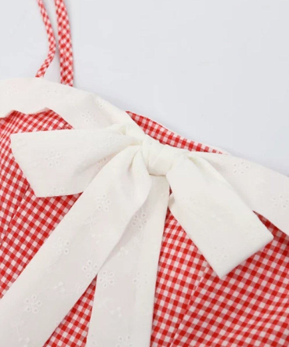 LA POMME petit Cheerful Plaid Big Ribbon Cami Dress ラポミ・プチ ワンピース・ドレス ワンピース レッド ブラック