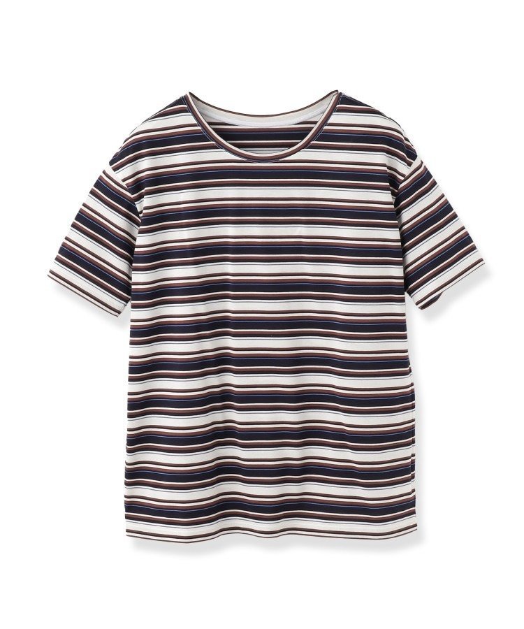 【ゆったり/着映え】ボーダーリラクシーTシャツ インディヴィ トップス カットソー・Tシャツ ブラック ブルー