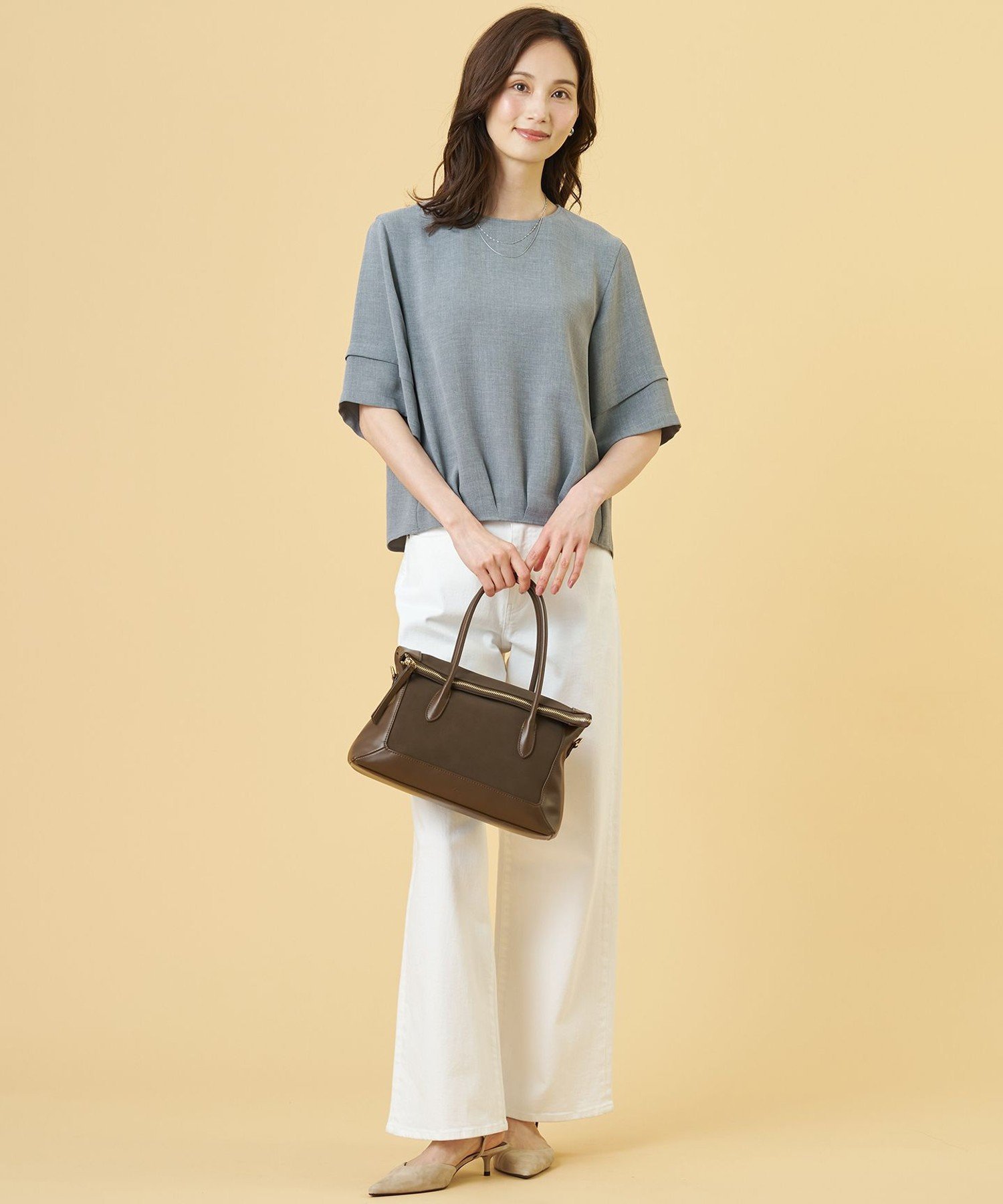 J.PRESS LADIES L 【セットアップ対応】MELANGE ライトツイル クルーネック ブラウス ジェイプレス トップス シャツ・ブラウス