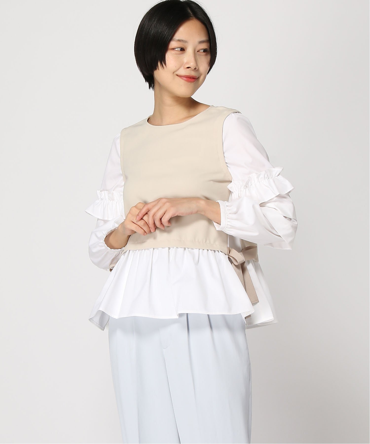 Dear Princess Dear Princess/長袖デザイン物BL ディアプリンセス　オンラインショップ トップス シャツ・ブラウス ネイビー ベージュ【送料無料】のサムネイル