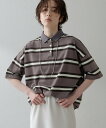 Whim Gazette 【THE PAUSE】ボーダーBIGポロシャツ ウィム ガゼット トップス ポロシャツ グレー ベージュ【送料無料】