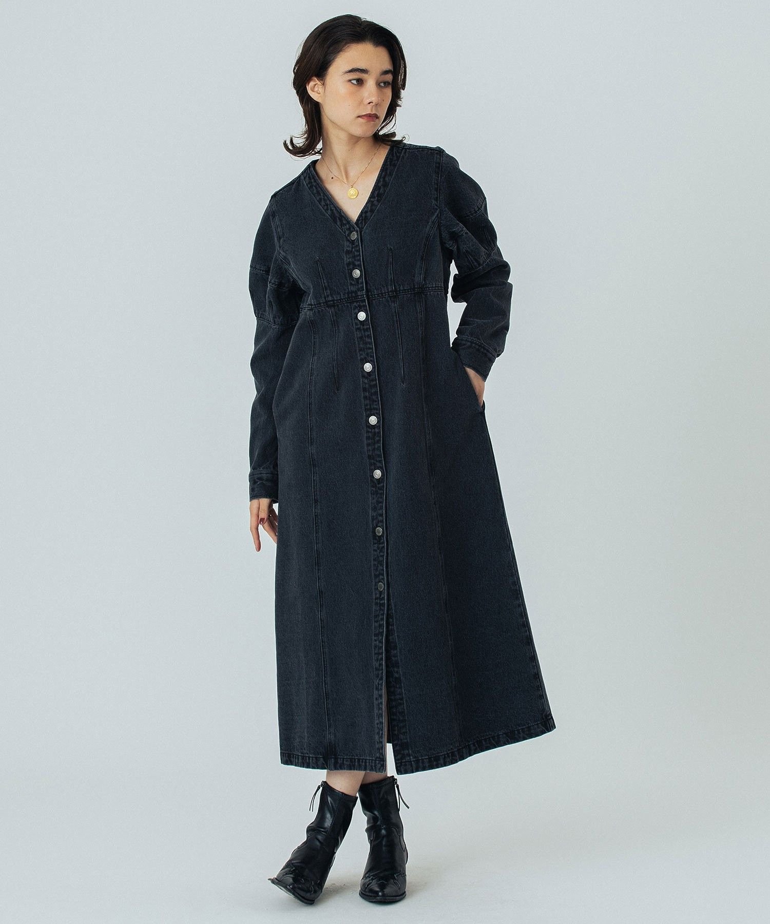 【SALE／55%OFF】ROSE BUD DENIM VOLUME SLEEVE DRESS ローズバッド ワンピース・ドレス その他のワンピース・ドレス ネイビー ブラック【送料無料】
