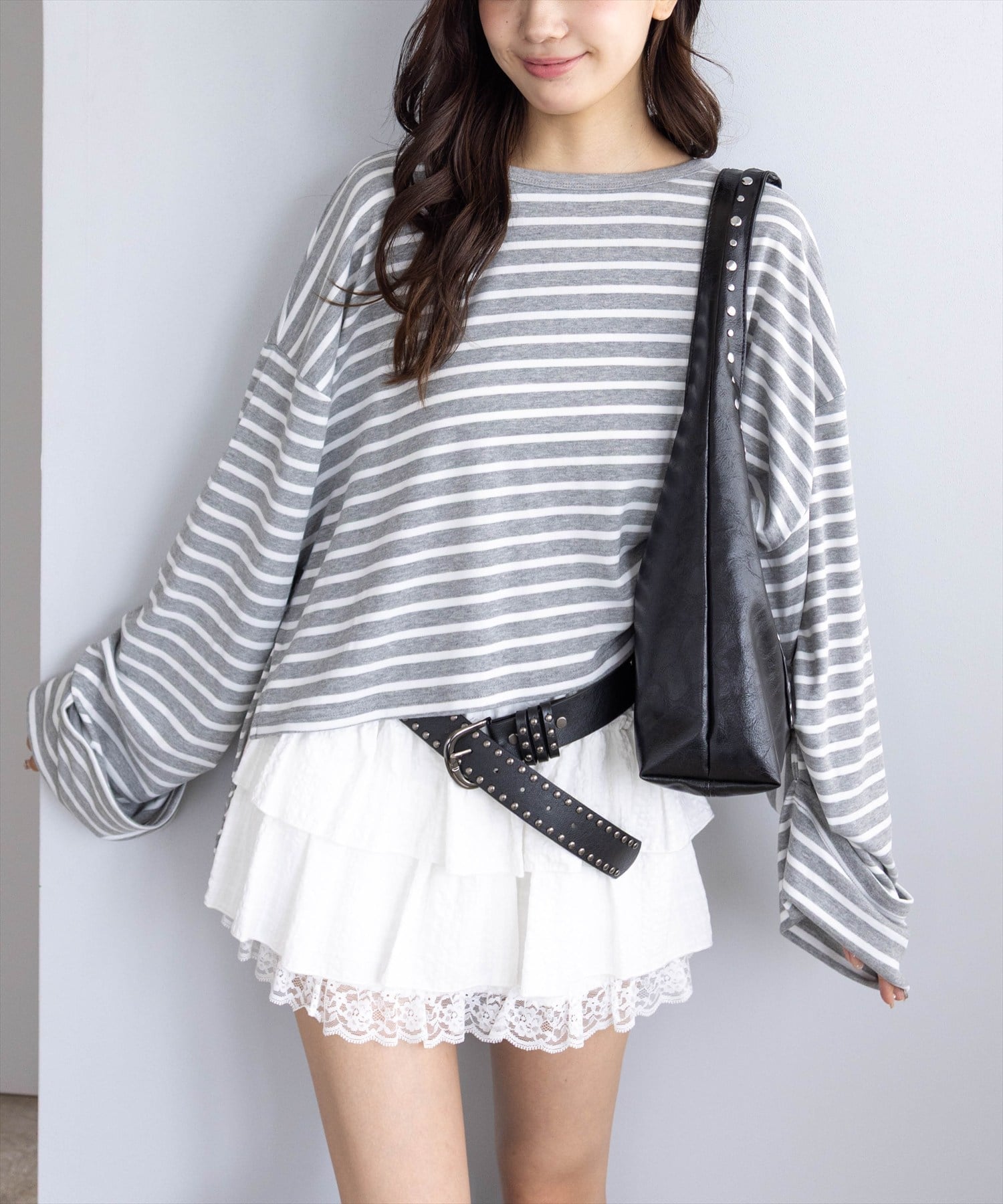 【SALE／59%OFF】clear オーバーサイズボーダーカットソー クリア トップス カットソー・Tシャツ グレー