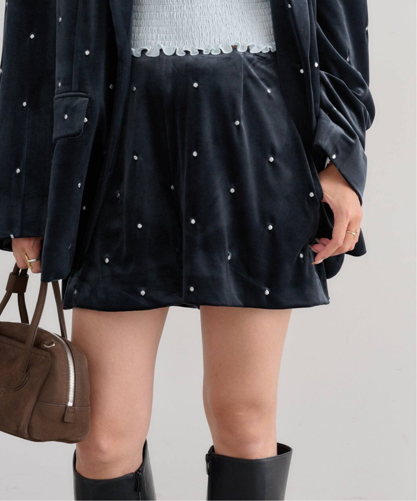 U by SPICK&SPAN ドット刺繍ベロアパンツ ユーバイスピックアンドスパン パンツ その他のパンツ ネイビー【送料無料】のサムネイル