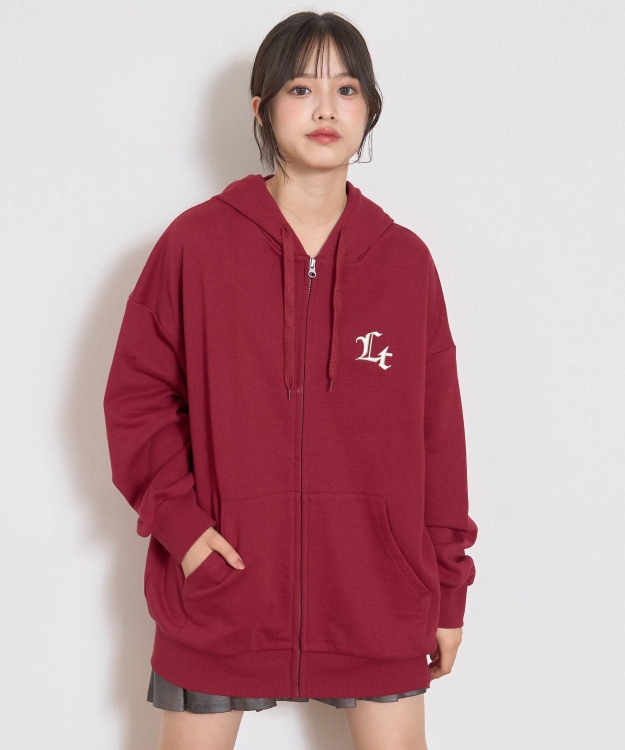 Lovetoxic ルーズZIPパーカ ナルミヤオンライン トップス パーカー・フーディー グレー