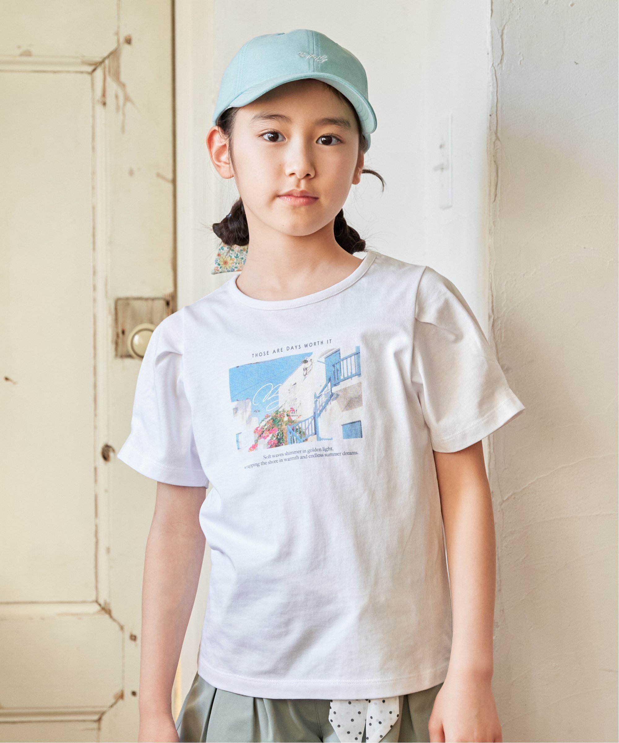 【SALE／30%OFF】ikka 【接触冷感/親子コーデ】袖タック冷感プリントTシャツ(120~160cm) イッカ トップス カットソー・Tシャツ ホワイト グレー パープル
