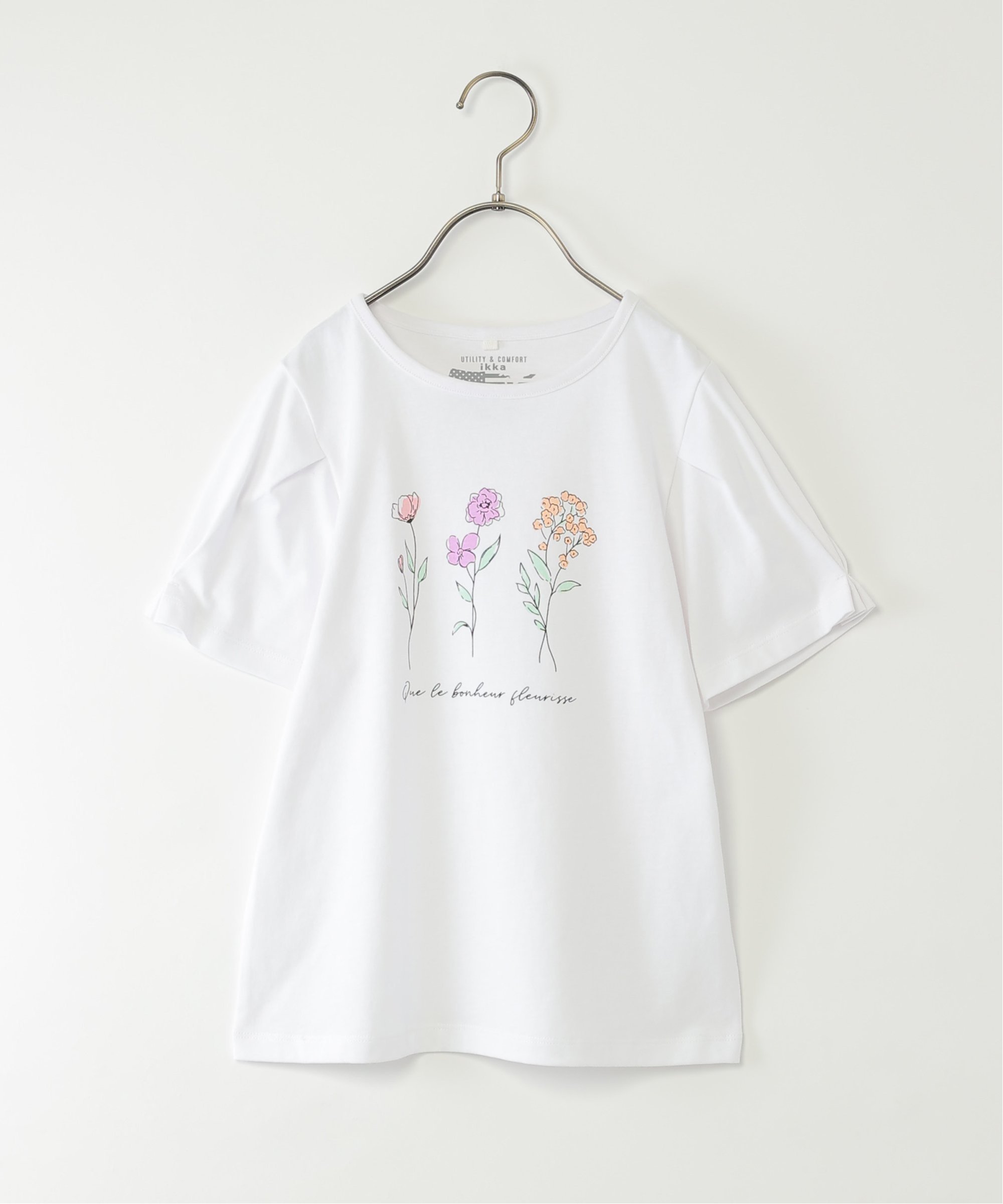 【SALE／30%OFF】ikka 【接触冷感/親子コーデ】袖タック冷感プリントTシャツ(120~160cm) イッカ トップス カットソー・Tシャツ ホワイト グレー パープル