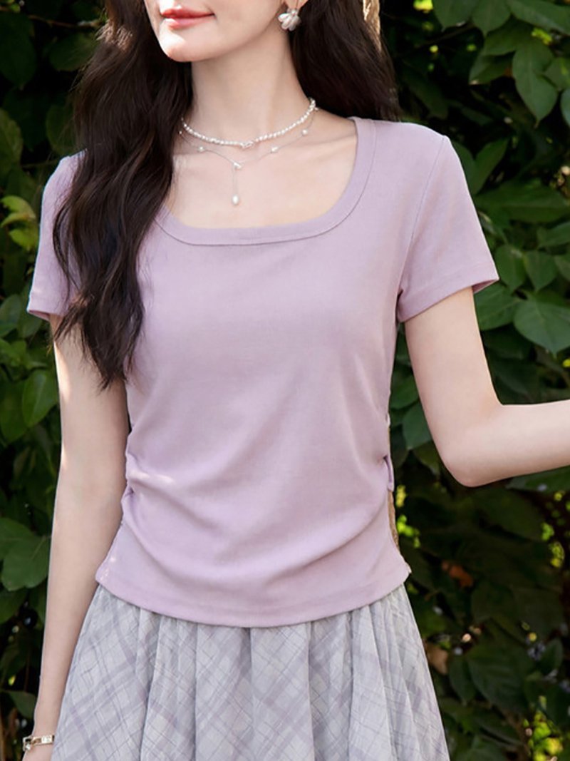 サイドギャザーリブスクエアネックカットソー レディース トップス ドゥー・ベル トップス カットソー・Tシャツ パープル