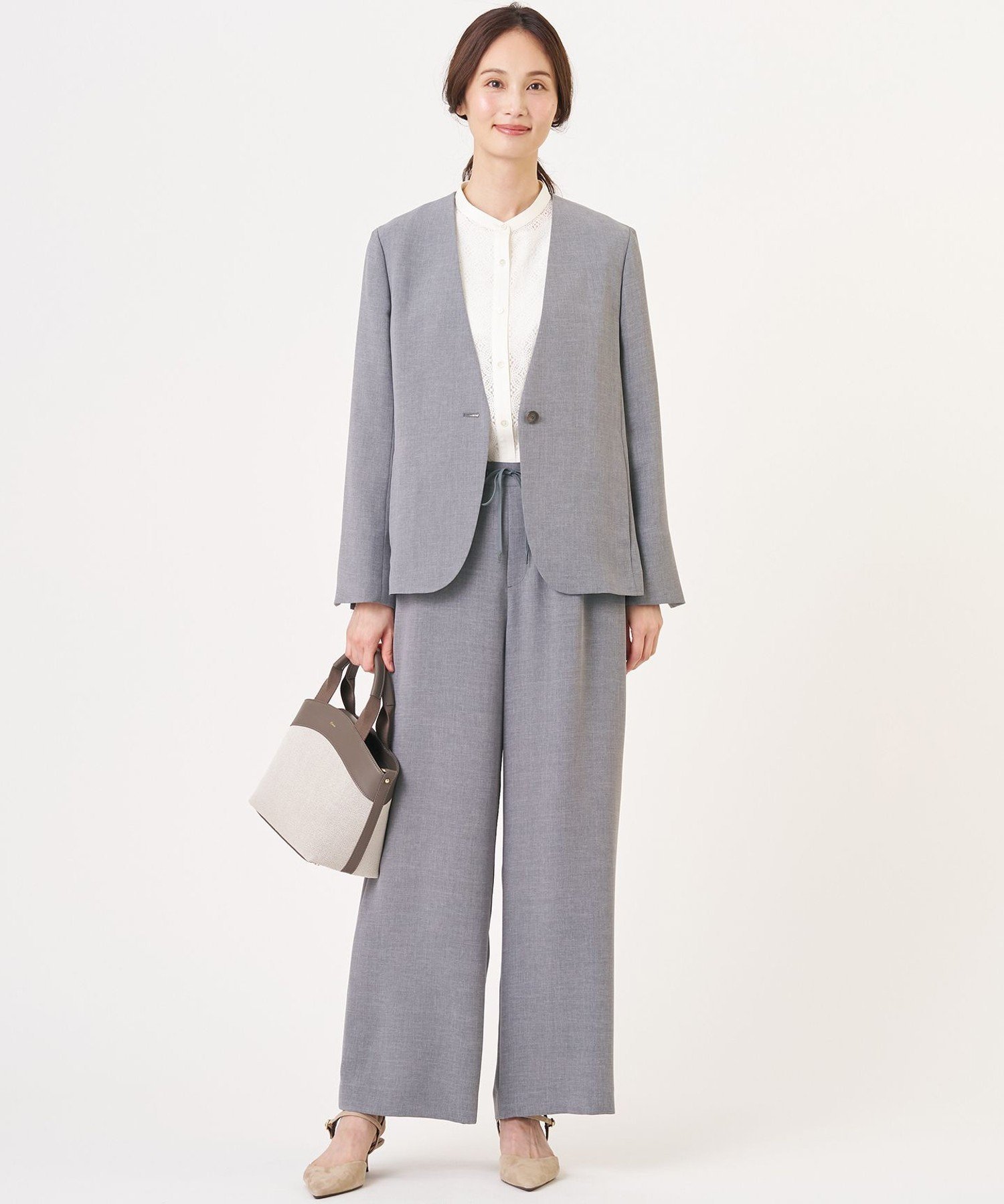 J.PRESS LADIES L 【セットアップ対応】MELANGE ライトツイル ノーカラー ジャケット ジェイプレス ジャケット・アウター ノーカラージャケット