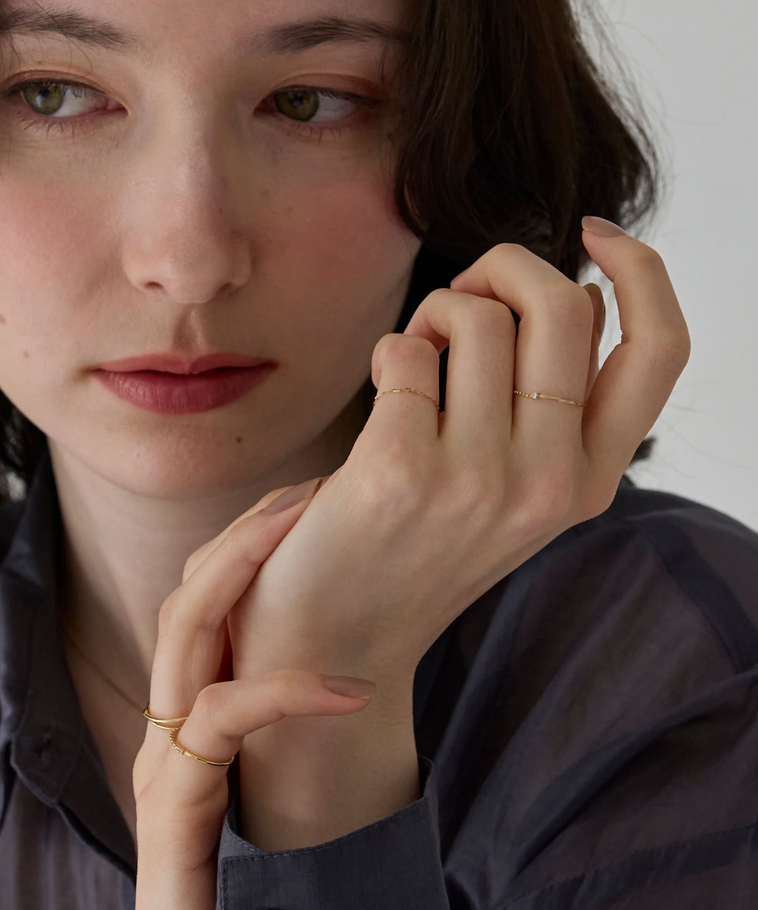 Phoebe 【K10】プレートビジューチェーンリング ジュエルアディクト アクセサリー・腕時計 リング・指輪 ゴールド