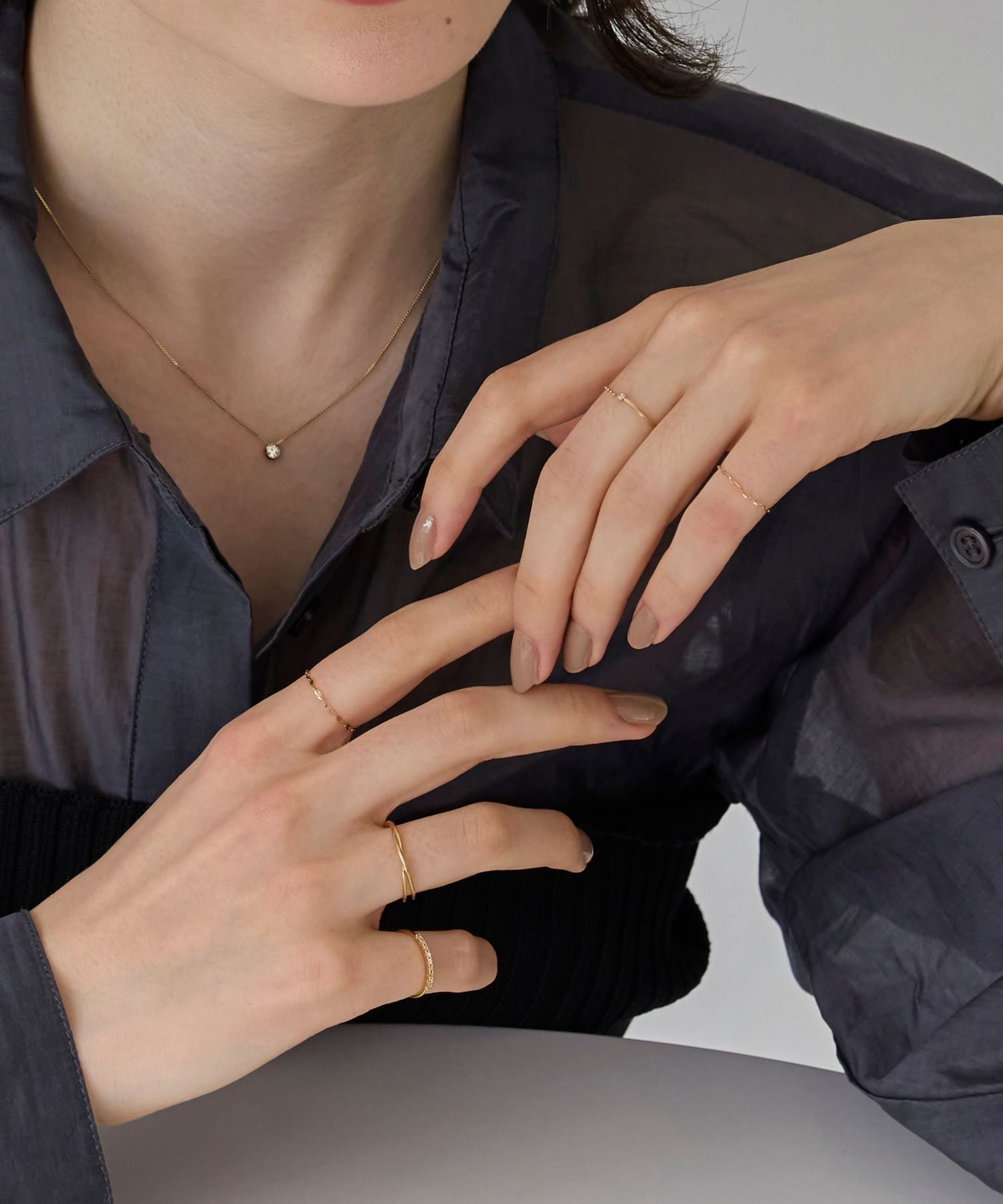 Phoebe 【K10】プレートビジューチェーンリング ジュエルアディクト アクセサリー・腕時計 リング・指輪 ゴールド