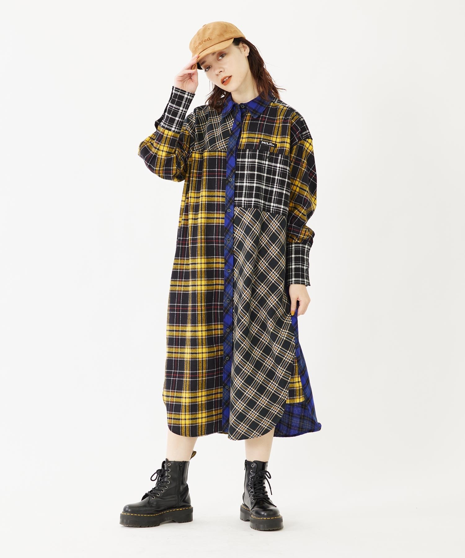 【SALE／30%OFF】MILKFED. PLAID PW SHIRT DRESS ミルクフェド ワンピース・ドレス シャツワンピース ブラック ブルー グリーン【送料無料】