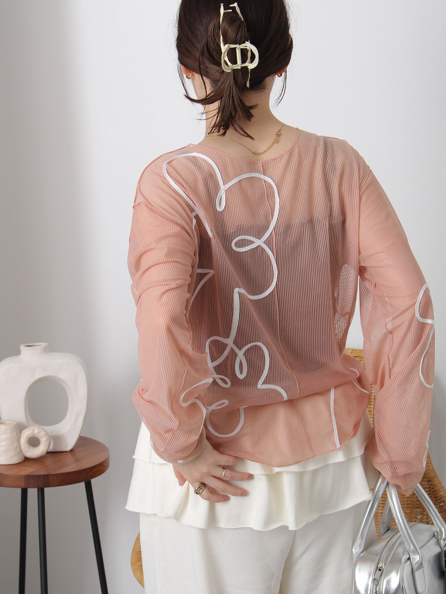 【SALE／44%OFF】ehka sopo ◎コード刺繍シアープルオーバー エヘカソポ トップス カットソー・Tシャツ ブラック ピンク グリーン ホワイト