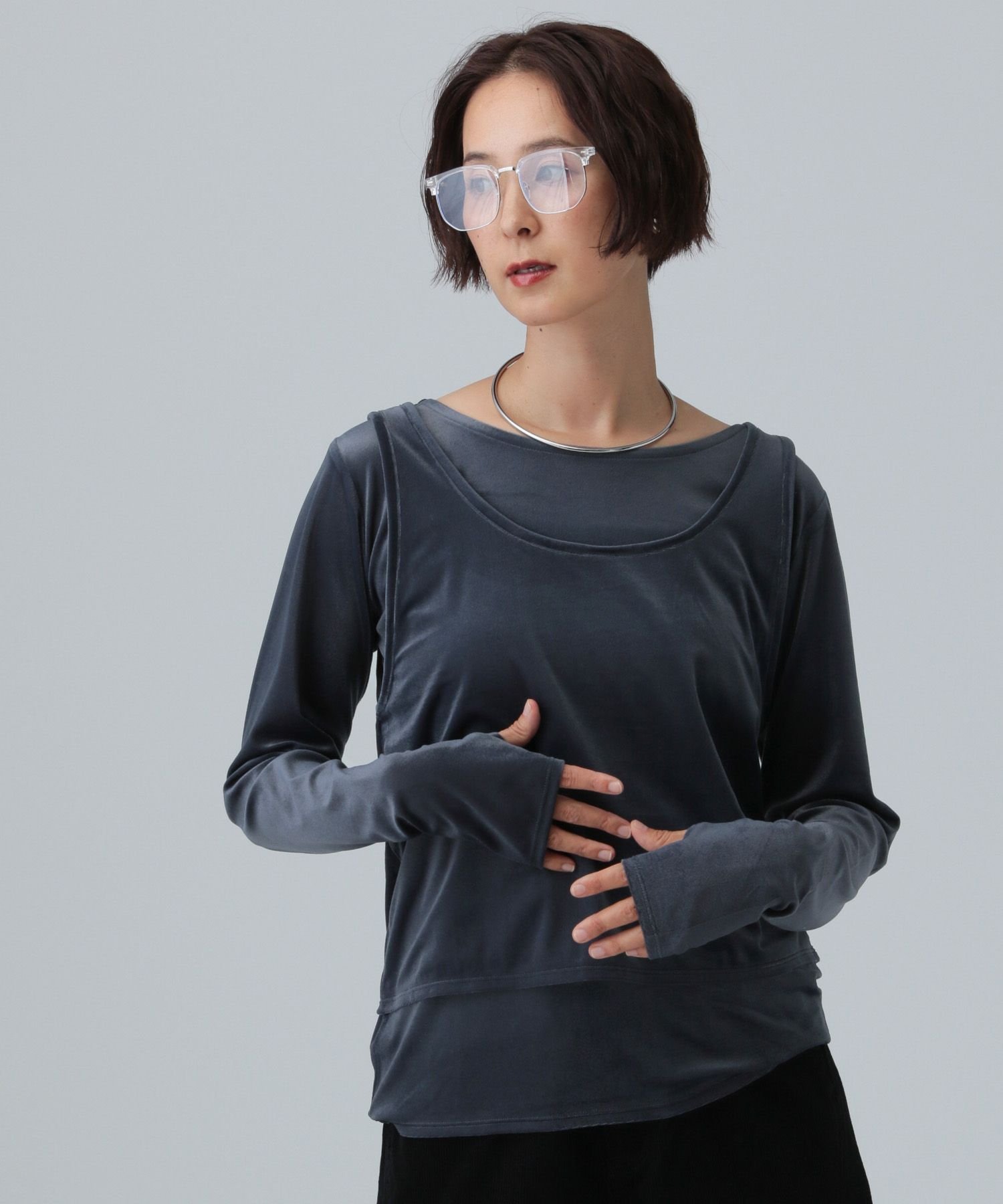 LEPSIM シアーベロアタンクセットプルオーバー レプシィム トップス カットソー・Tシャツ ブラウン グレー ネイビー
