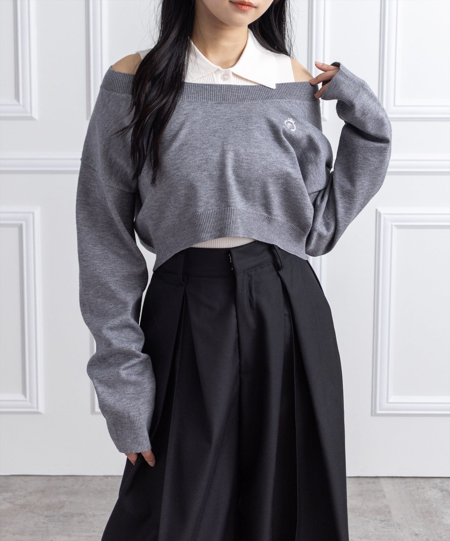 【SALE／50%OFF】clear 2way刺繍入りアンサンブルニットトップス クリア トップス ニット ピンク ブラック ネイビー
