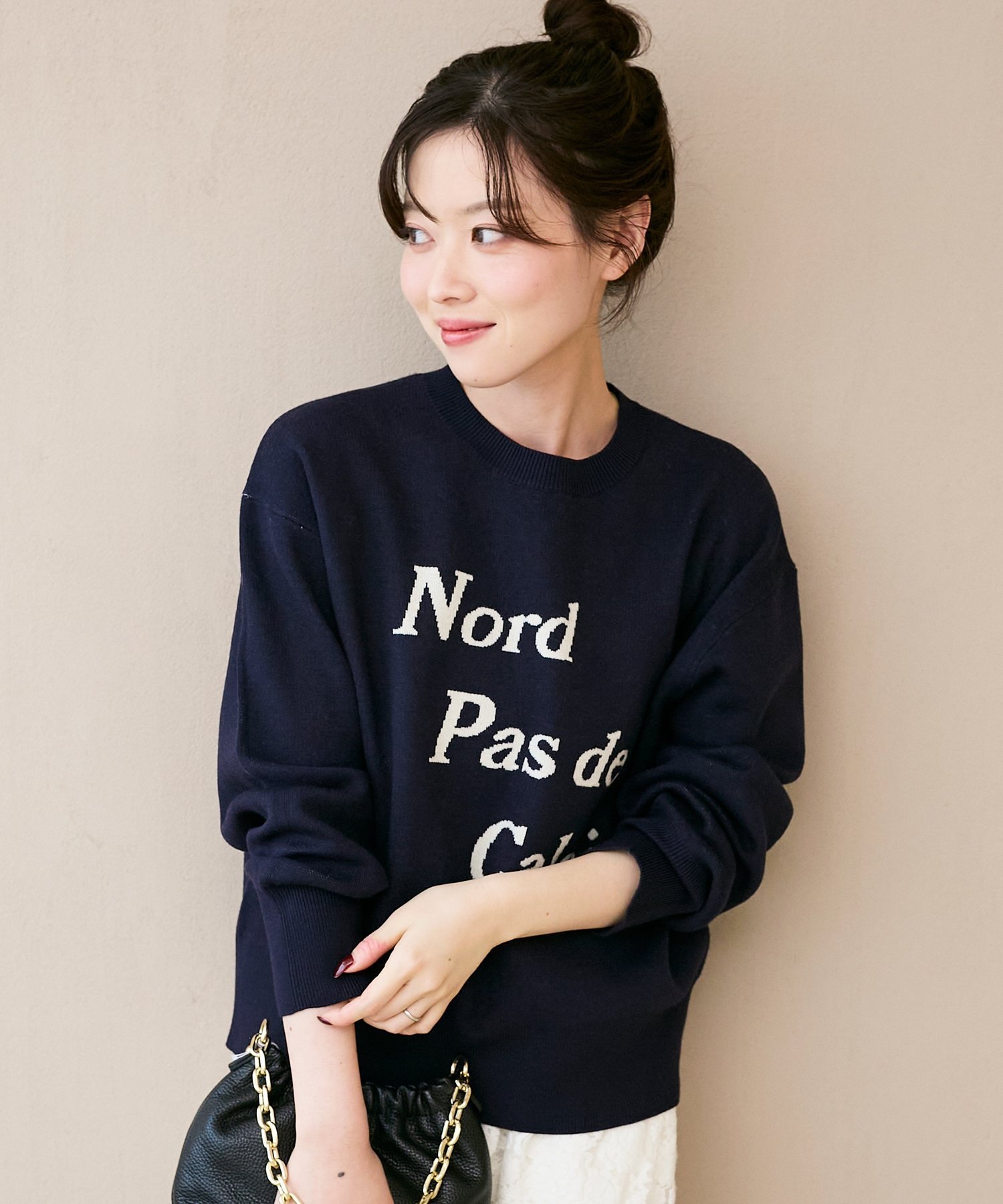 le.coeur blanc AL ダブルジャガードロゴニット ルクールブラン トップス ニット ブラウン ネイビー グレー