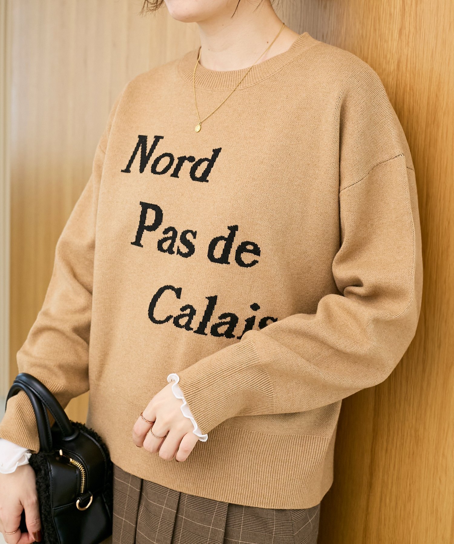 le.coeur blanc AL ダブルジャガードロゴニット ルクールブラン トップス ニット ブラウン ネイビー グレー