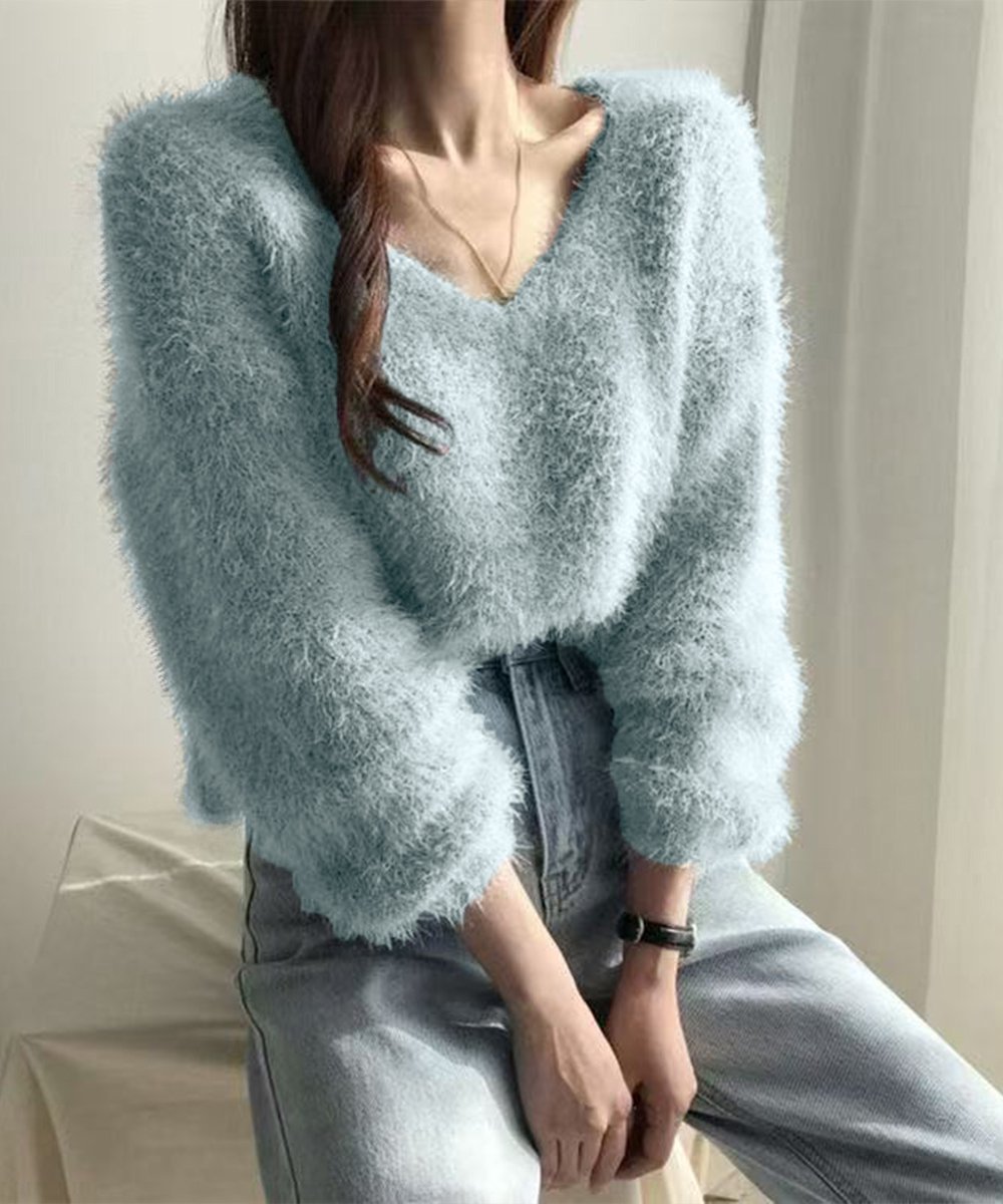 miniministore モヘア調ニット Vネックシャギートップス ミニミニストア トップス ニット ブラック グレー ピンク ブルー ホワイト