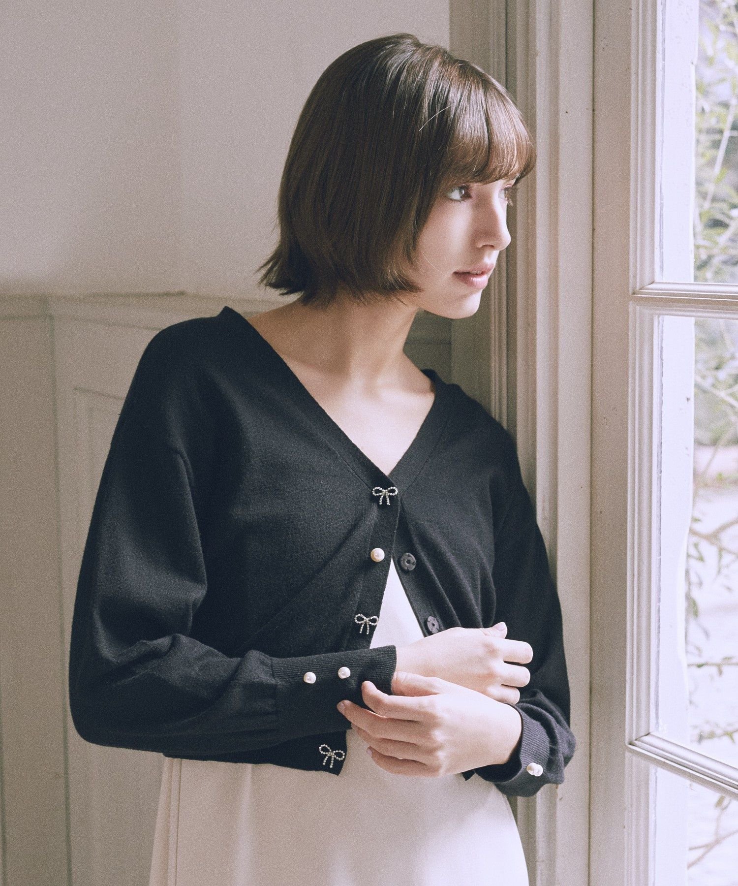 haru★新品★maison de r ロングカーディガン カフェオレ パイピングが個性を引き出してくれるニットカーディガン 春 ルーズ