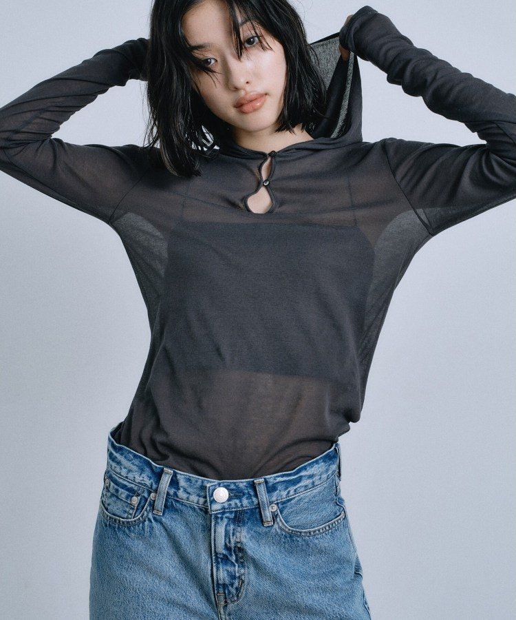 CODE A 【Re】sheer hoodie tee コードエー トップス ニット グレー ホワイト