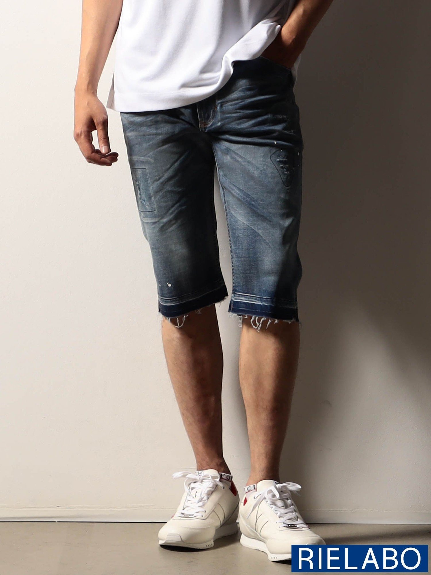 NICOLE CLUB FOR MEN 【RIELABO】ハイストレッチデニムハーフパンツ ニコル パンツ その他のパンツ ブルー ホワイト