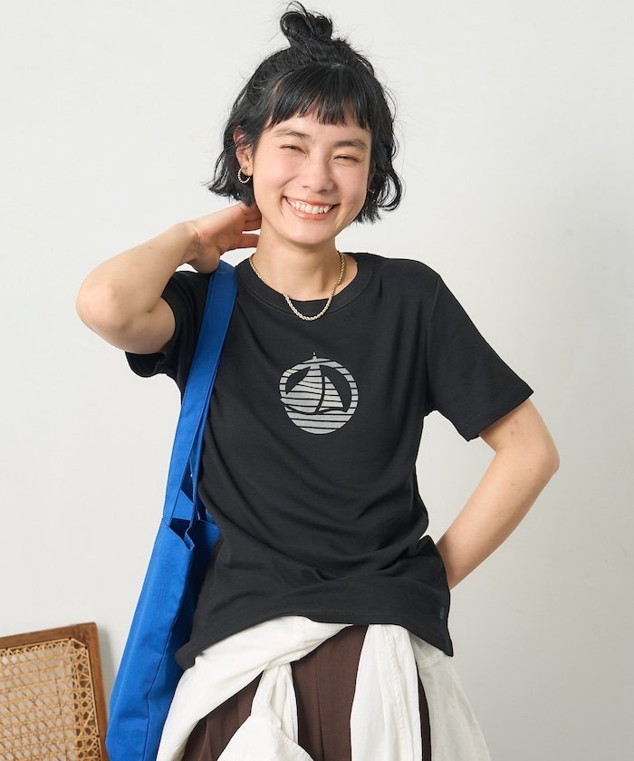 PETIT BATEAU 別注 フロッキープリントTシャツ 全4色 フリークスストア トップス カットソー・Tシャツ ホワイト ネイビー ブラック