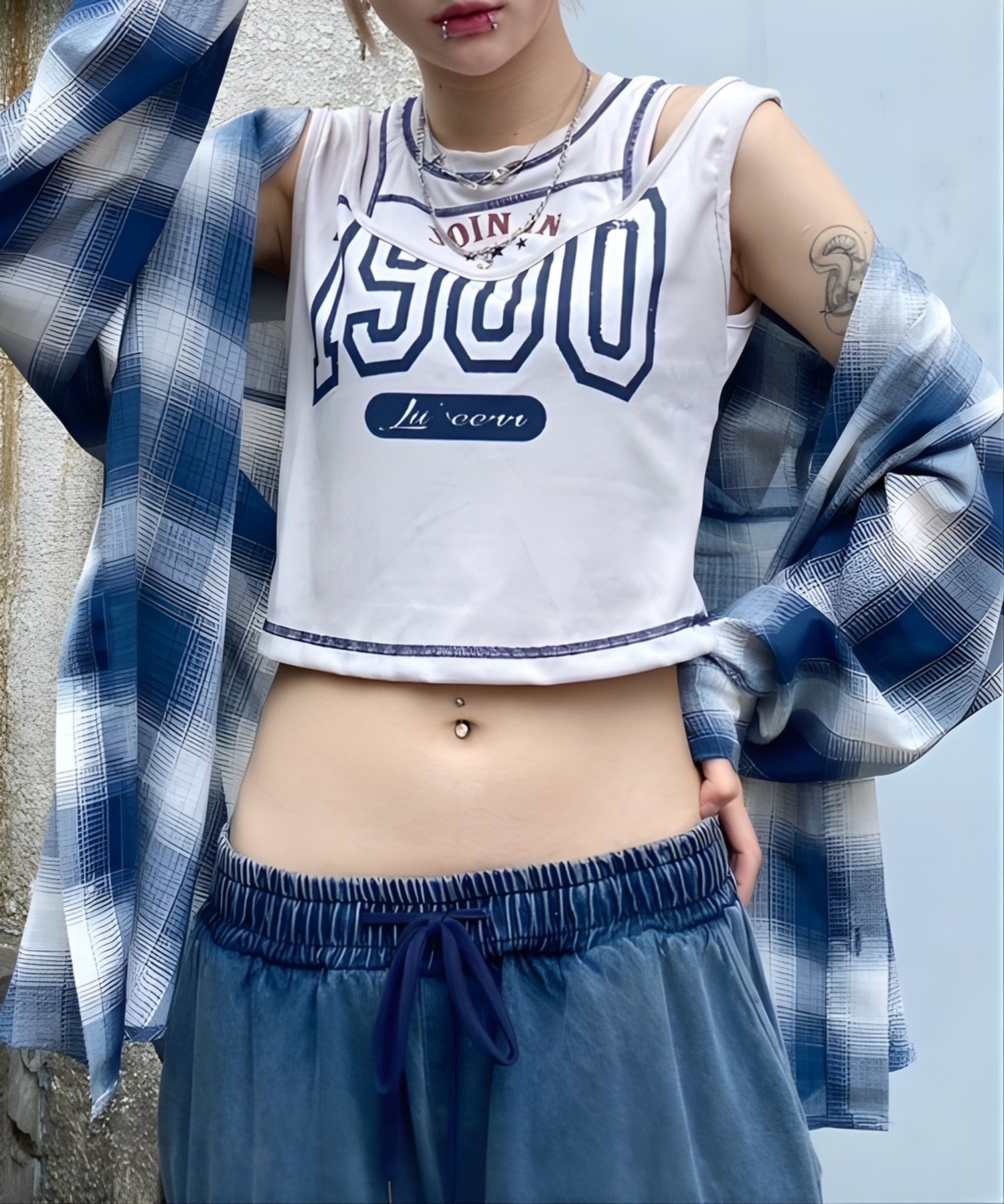 XU 【XU】chiffon check shirt / チェックシャツ 長袖シャツ 柄シャツ ネバーマインドザエックスユー／チカシツプラス トップス シャツ・ブラウス ブルー ブラック【送料無料】