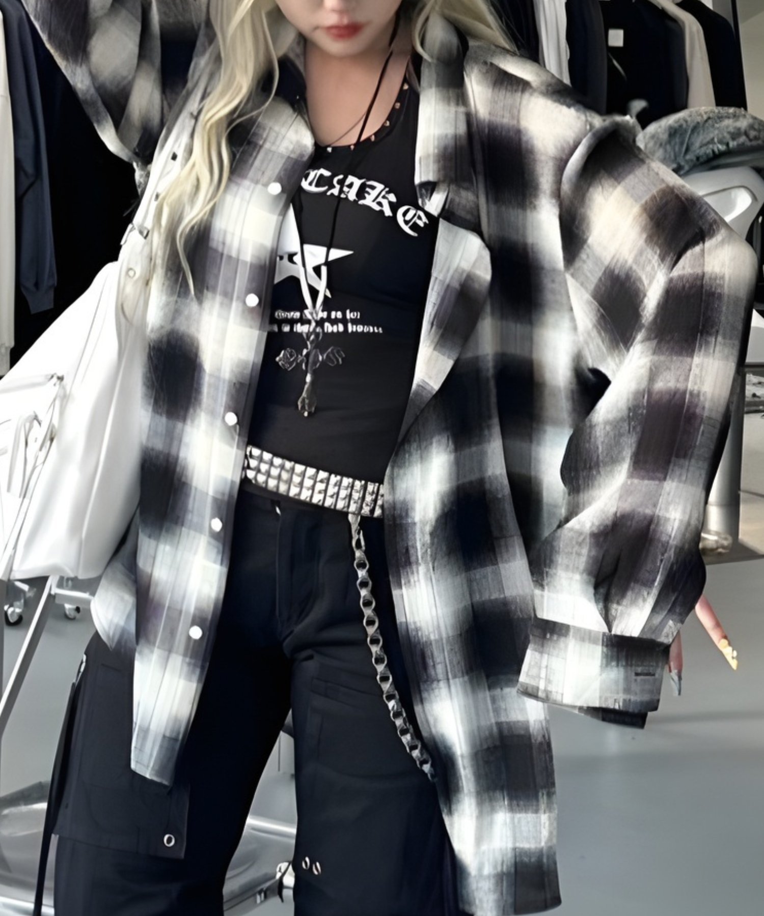 XU 【XU】chiffon check shirt / チェックシャツ 長袖シャツ 柄シャツ ネバーマインドザエックスユー／チカシツプラス トップス シャツ・ブラウス ブルー ブラック【送料無料】