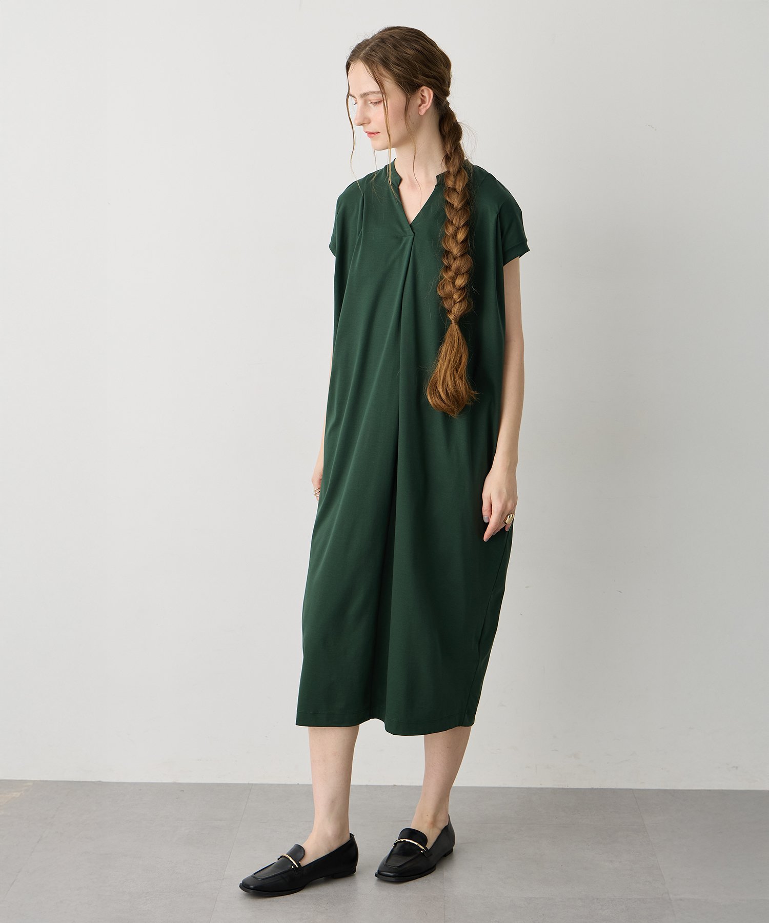 LE SOUK HOLIDAY スキッパーネックコクーンワンピース【接触冷感・吸水速乾】 ルスークホリデー ワンピース・ドレス ワンピース グリーン グレー ブラック【送料無料】