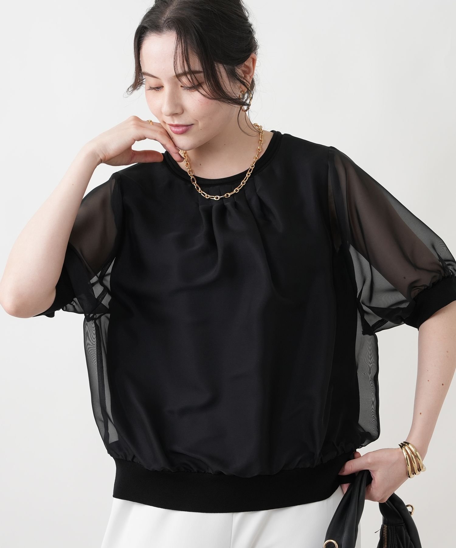 Leilian PLUS HOUSE ブラウス【FRANCO FERRARO for Leilian】 レリアン　プラスハウス トップス シャツ・ブラウス ネイビー ブラック【送料無料】