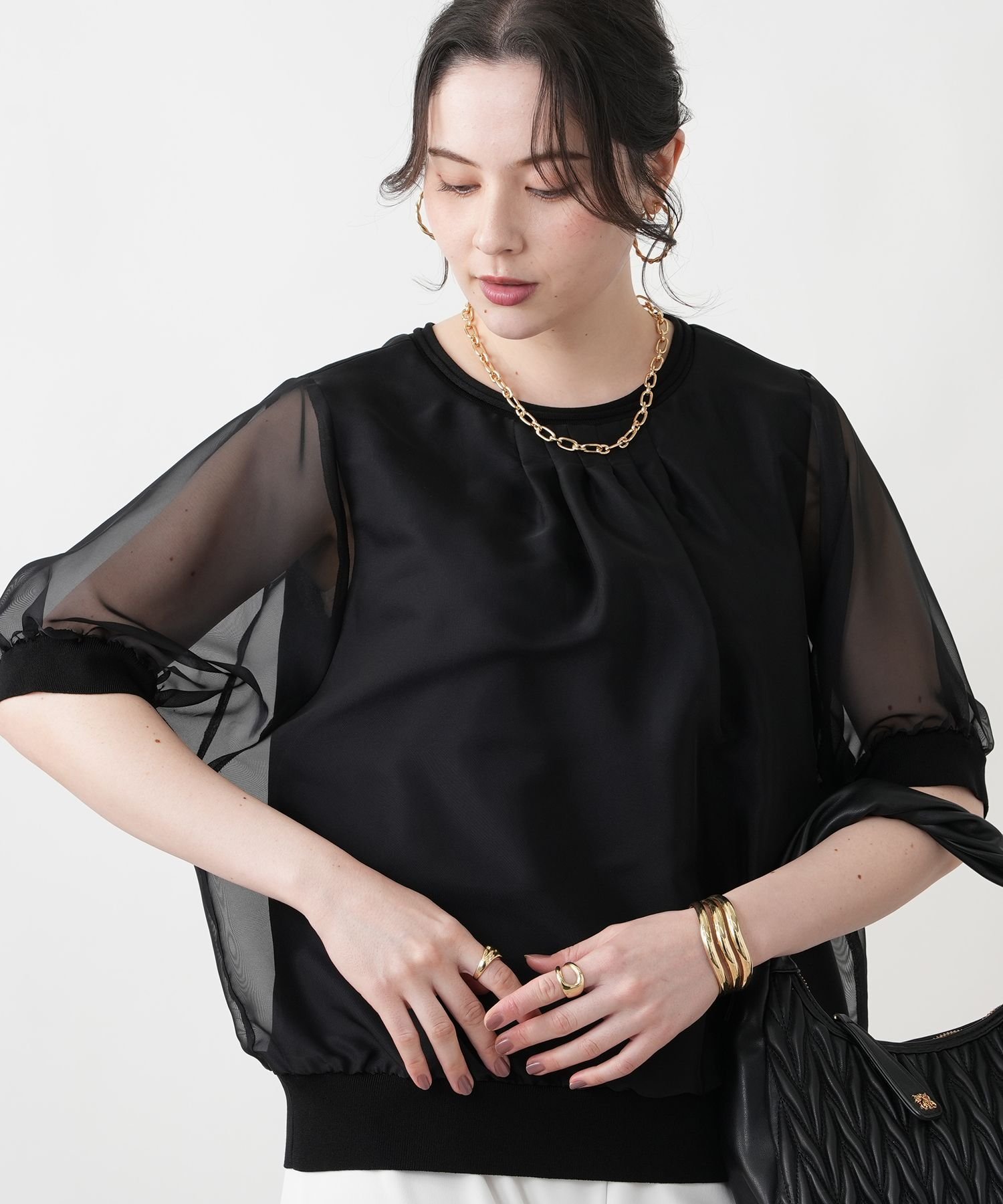 Leilian PLUS HOUSE ブラウス【FRANCO FERRARO for Leilian】 レリアン　プラスハウス トップス シャツ・ブラウス ネイビー ブラック【送料無料】