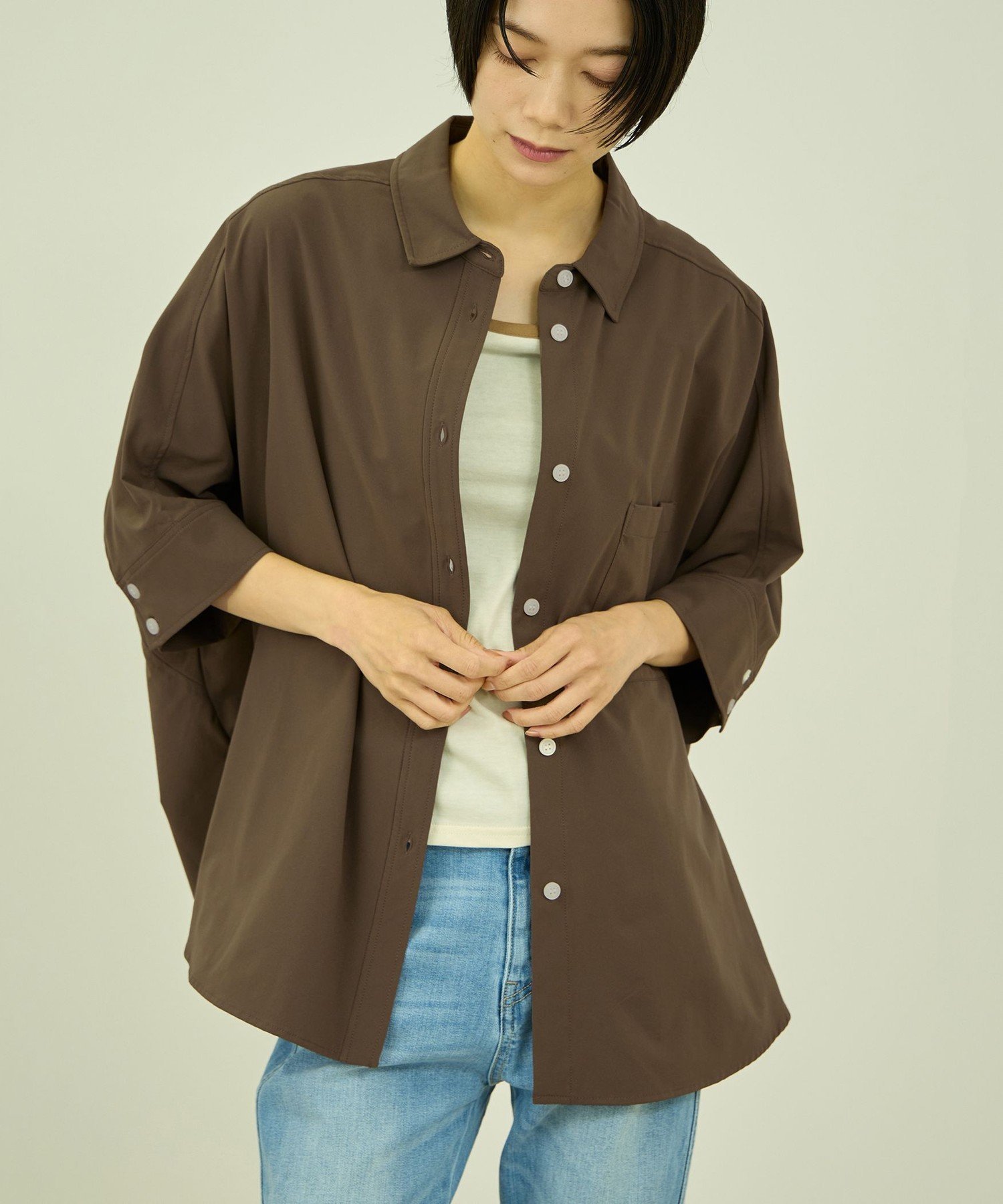 VICKY 【涼やかストレッチ】ゆったりシャツ ビッキー トップス シャツ・ブラウス ブルー ホワイト ブラック ブラウン