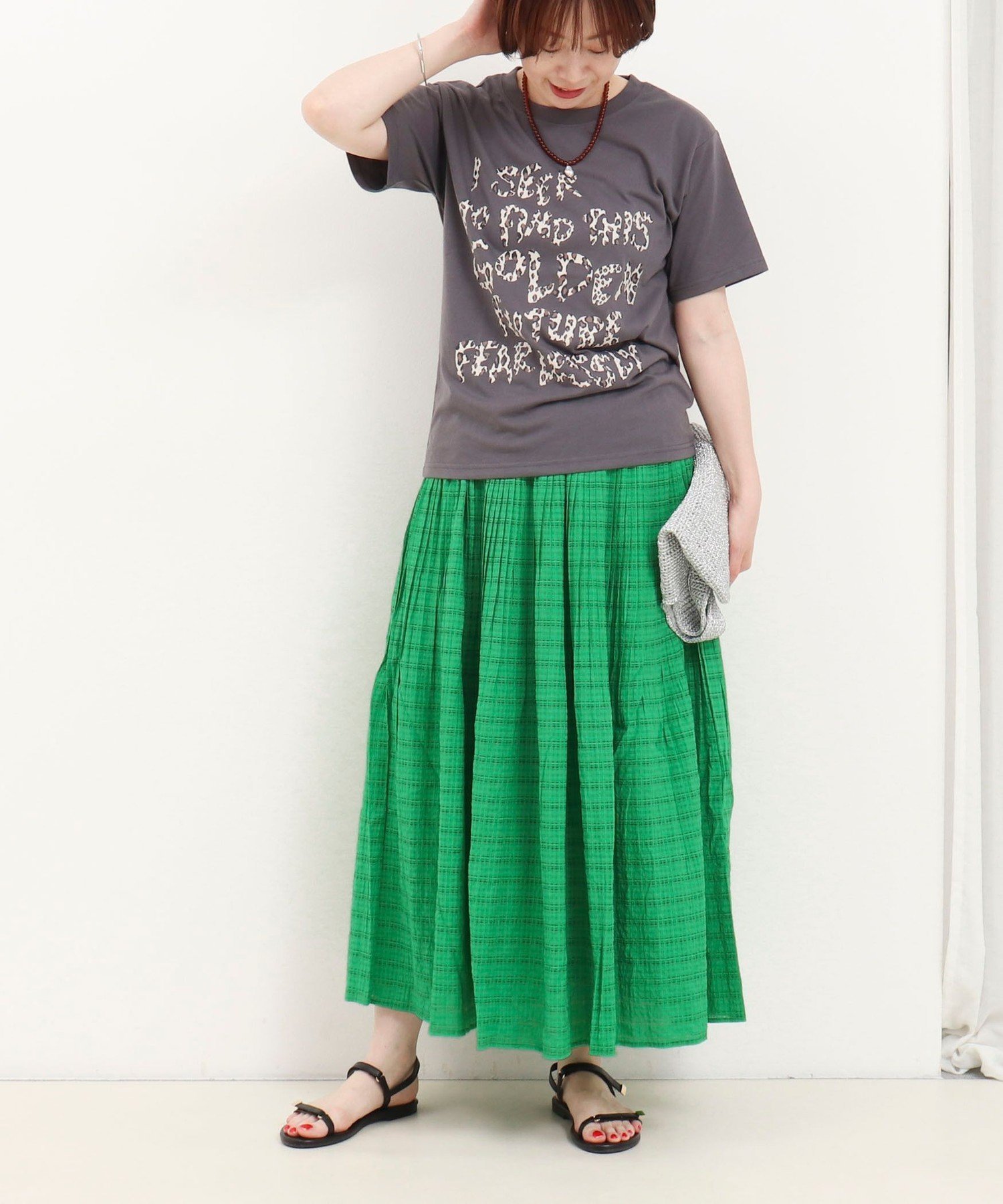【SALE／10%OFF】fredy couleur シアーチェックプリーツスカート フレディ アンド グロスター スカート ロング・マキシスカート グリーン ブラウン ブラック【送料無料】