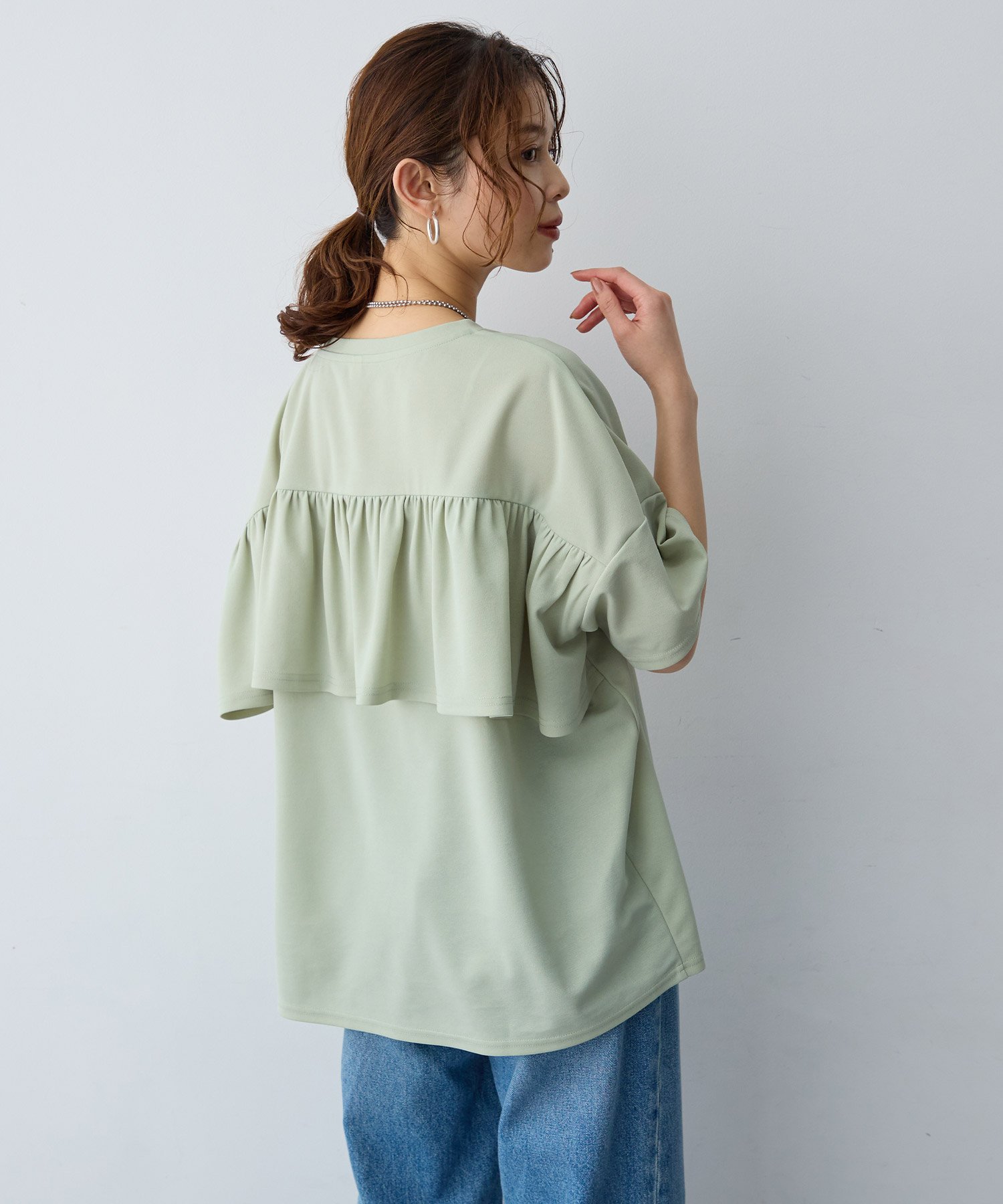 【anyfee/大きいサイズ】バックフリルTシャツトップス(2026SS) クロスマルシェ トップス カットソー・Tシャツ ブラック