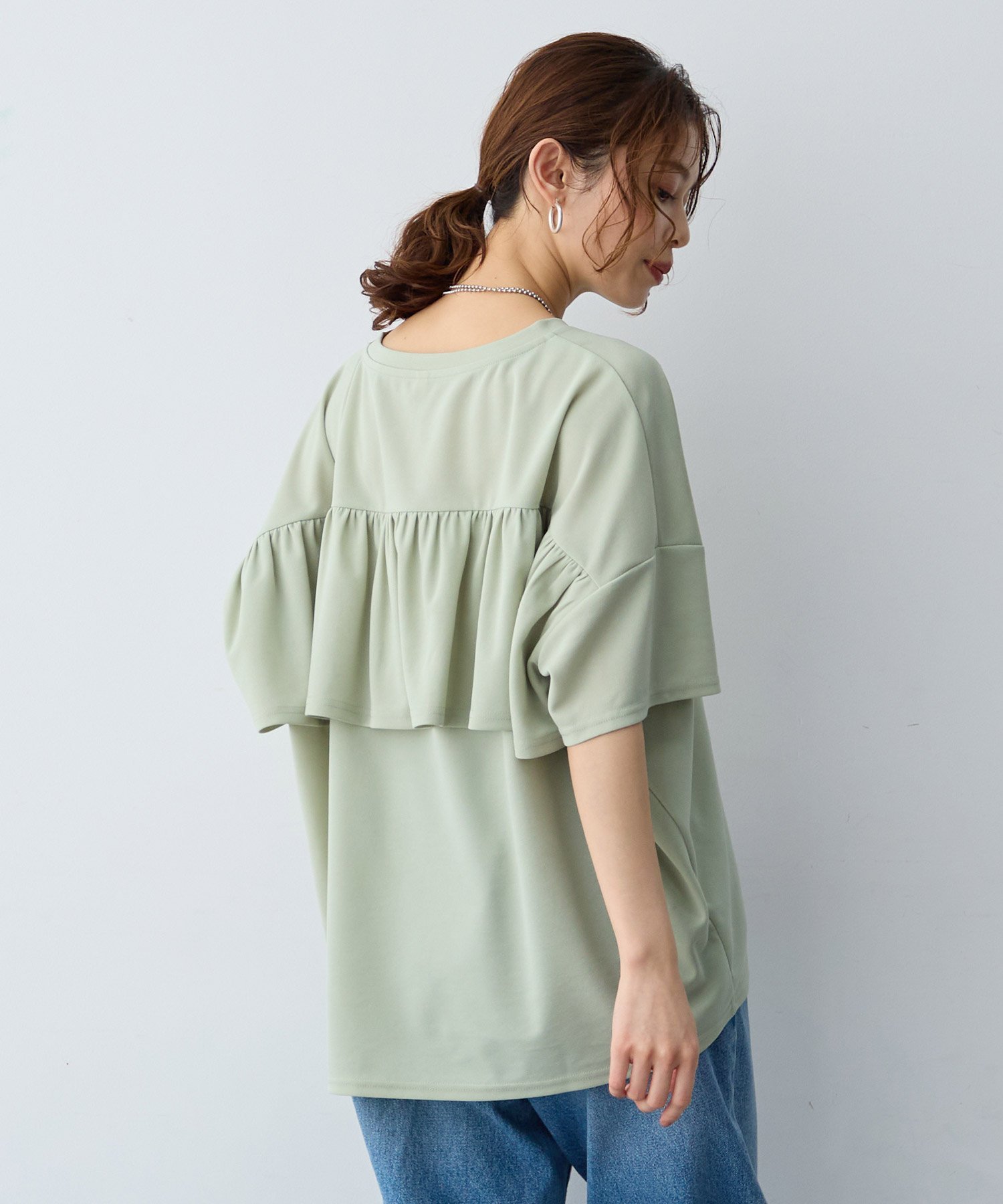 【anyfee/大きいサイズ】バックフリルTシャツトップス(2026SS) クロスマルシェ トップス カットソー・Tシャツ ブラック