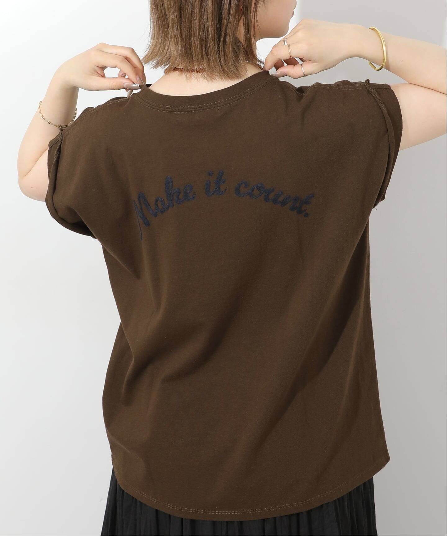 JOURNAL STANDARD relume 《追加》刺繍ロゴフレンチTEE ジャーナル スタンダード レリューム トップス カットソー・Tシャツ ネイビー ブラウン ホワイト