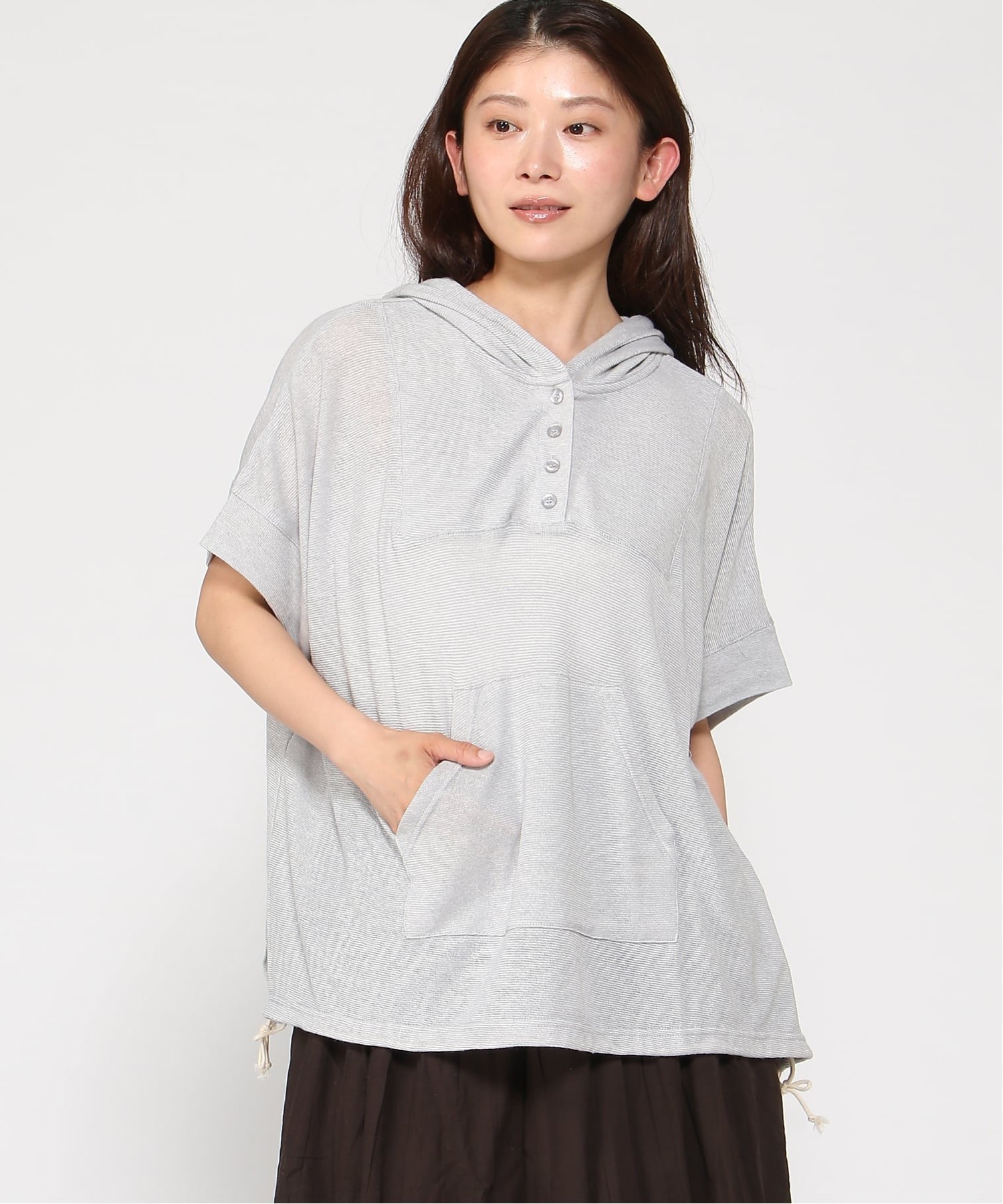 【SALE／20%OFF】cloudnine cloudnine/【2026 新作】ガーゼ天竺フード付き5分袖ドルマンカットソー 綿麻ポリ フード付き 日よけ クラウドナイン トップス パーカー・フーディー グレー パープル グリーン